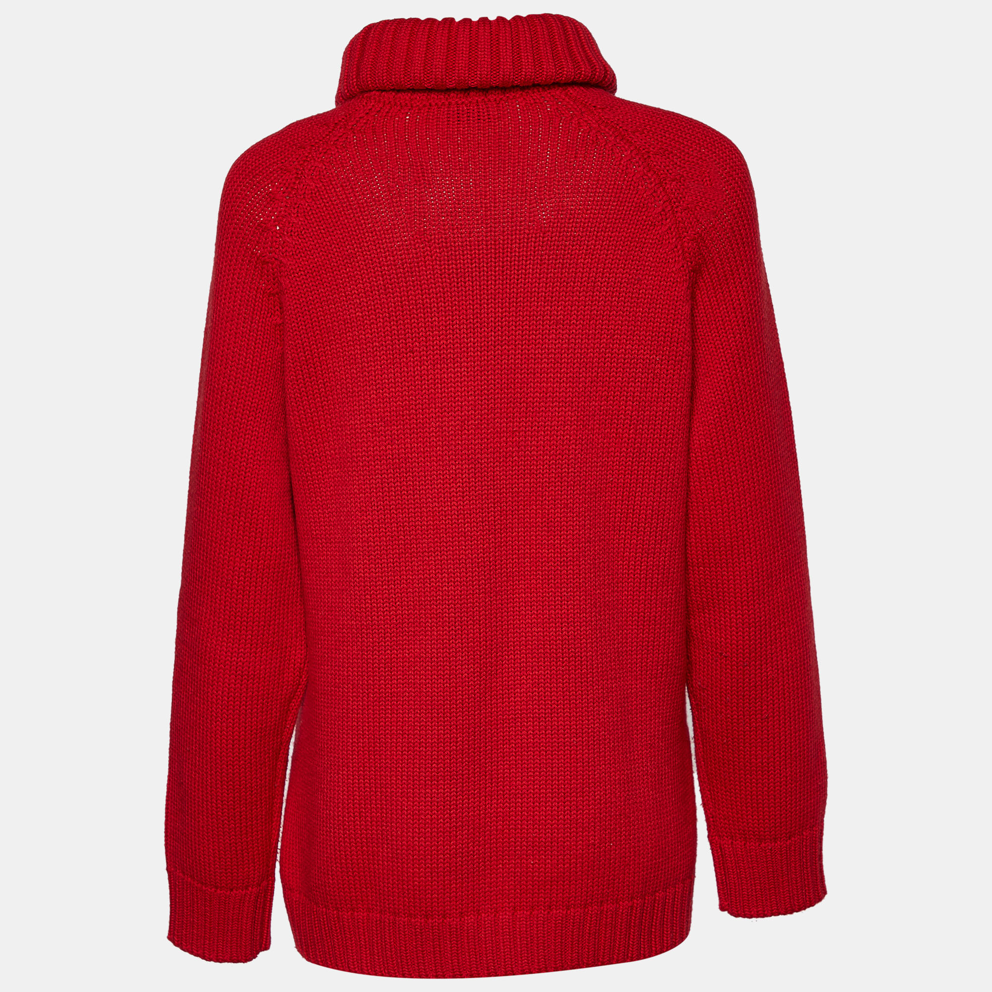 

Fendi Red Intarsia Logo Fleece Wool Turtle Neck Sweater