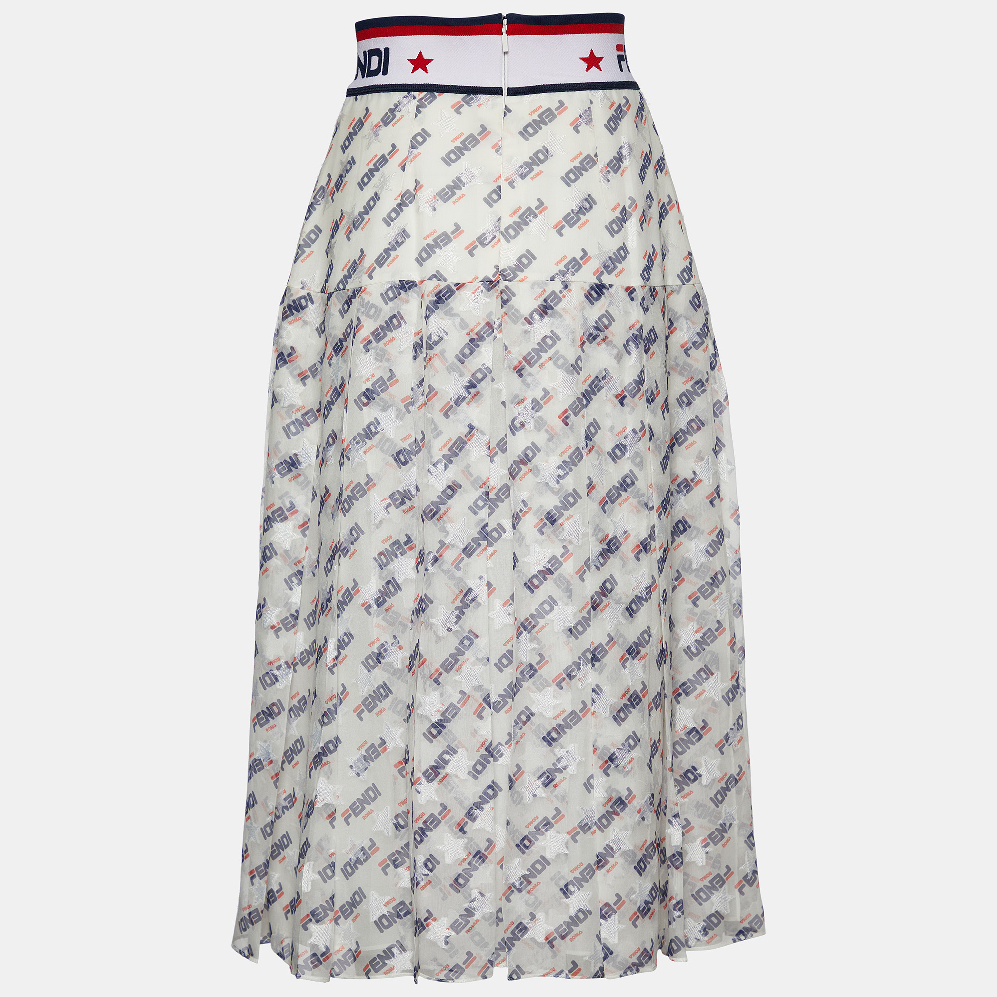 

Fendi x Fila White Fendi Mania Print Silk Pleated Midi Skirt