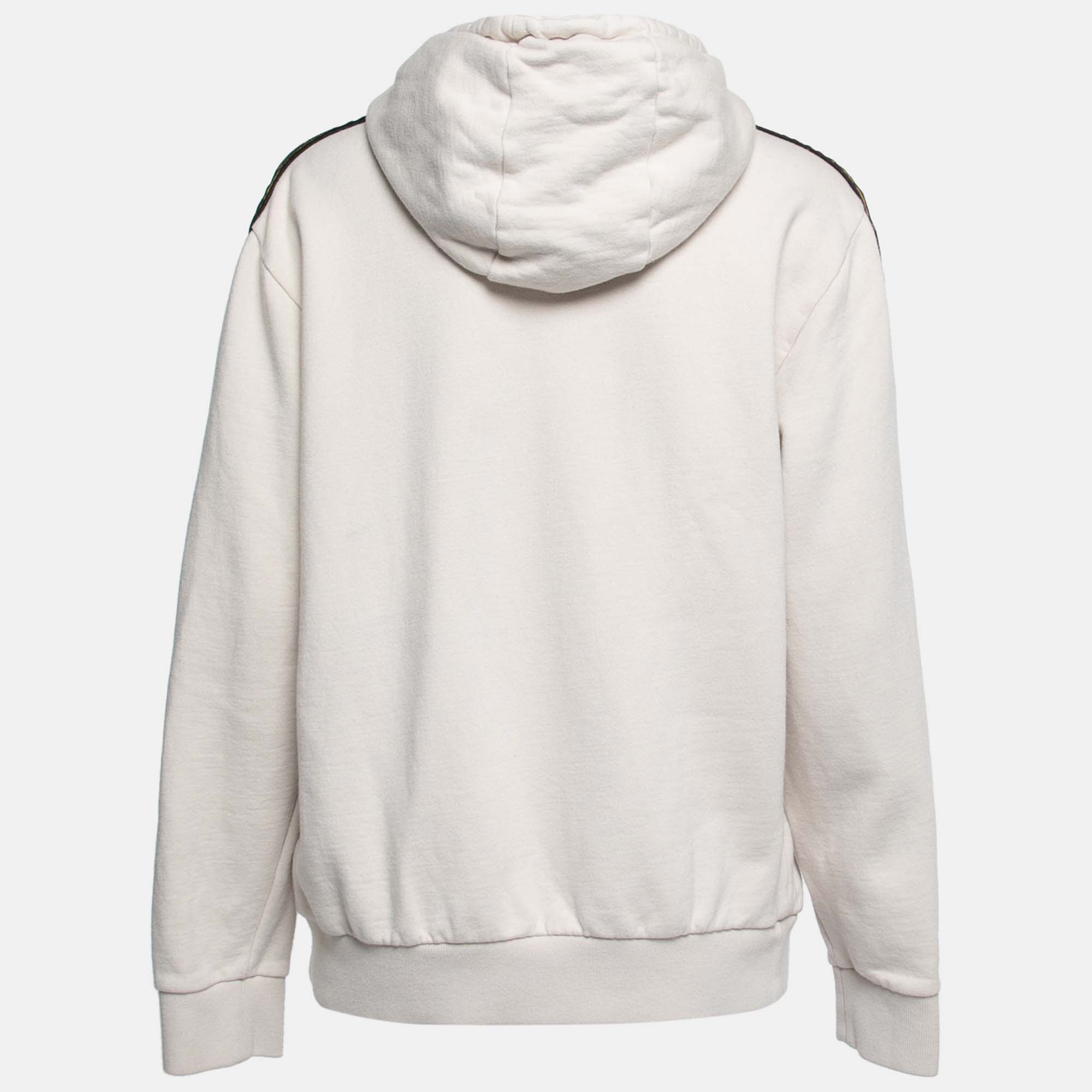 

Fendi Off White Cotton Band Logo Trim Hoodie