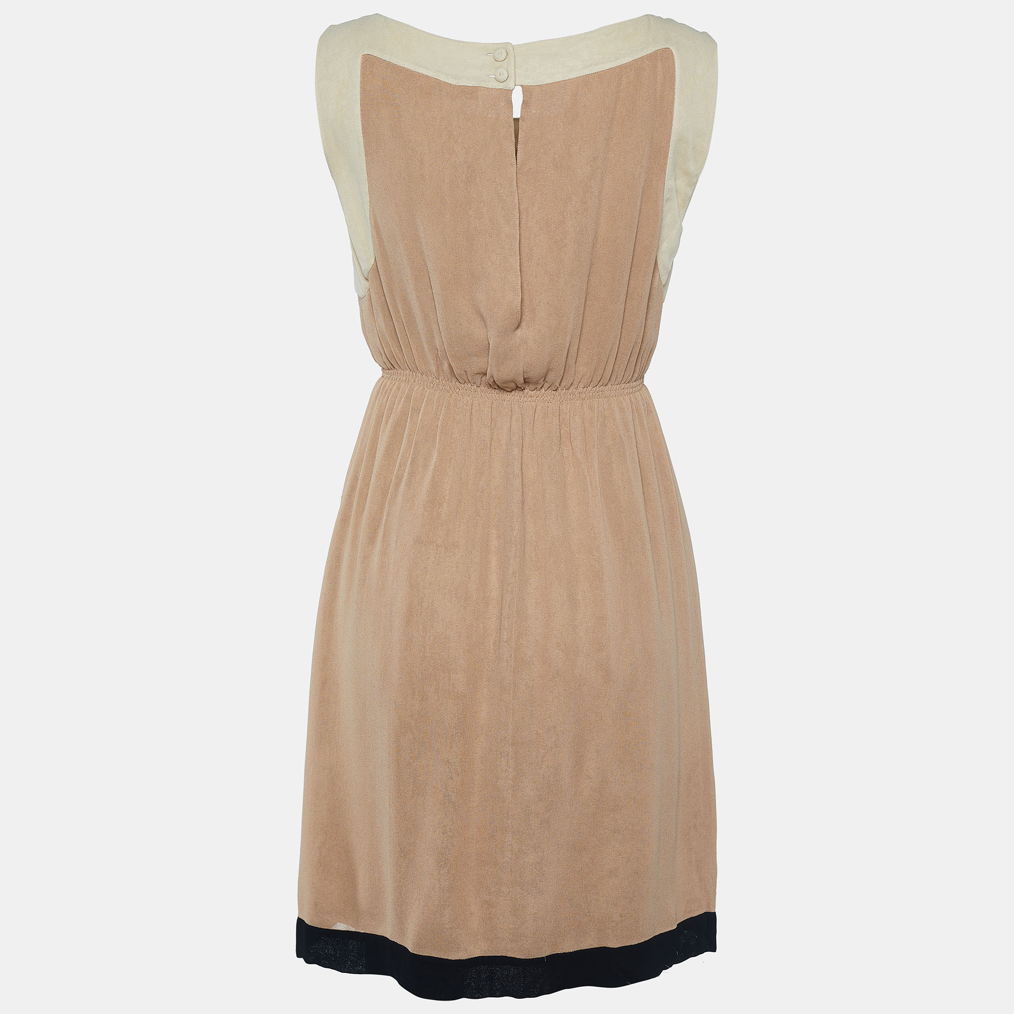 

Fendi Bicolor Crepe Elasticized Waist Sleeveless Dress, Beige