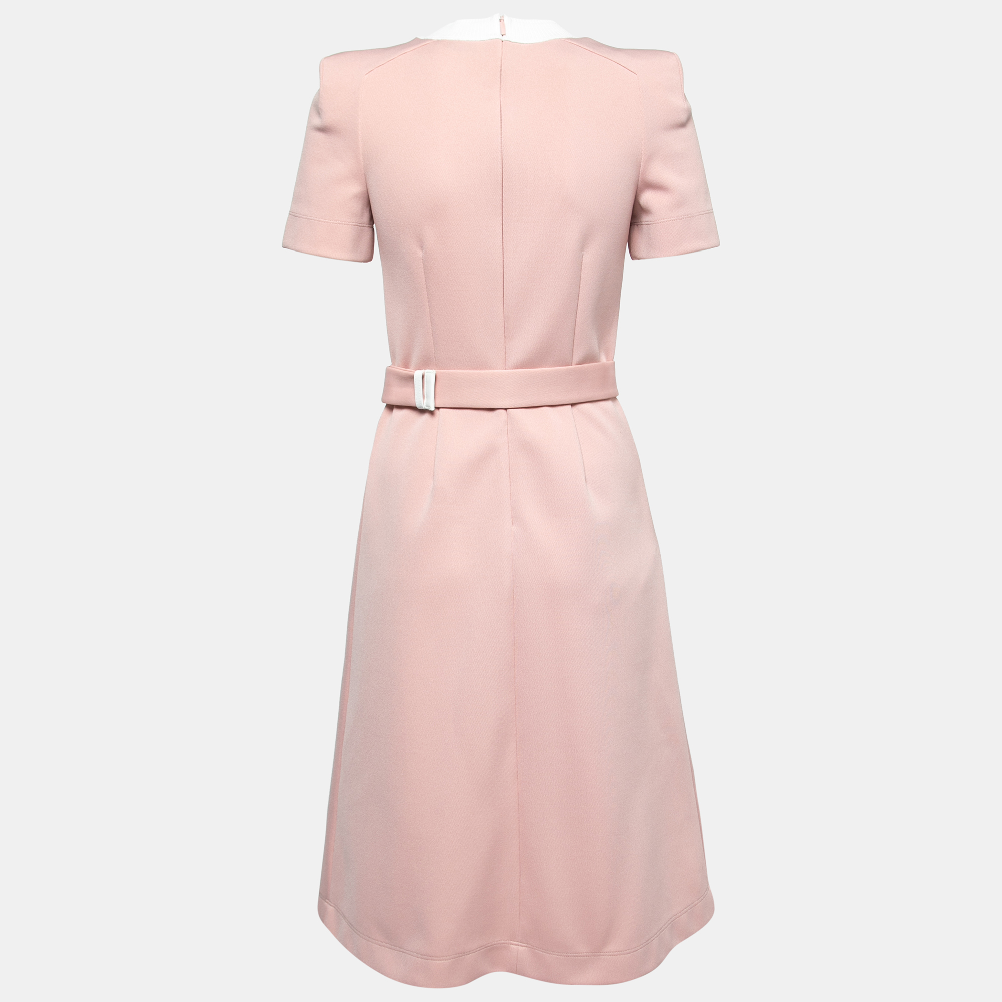 

Fendi Pink Crepe Rib Knit Collar Detail Belted Midi Dress