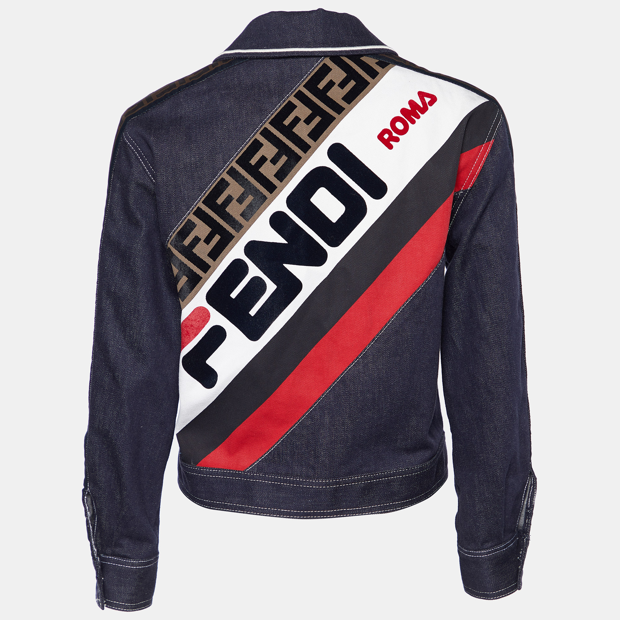 

Fendi Navy Blue Denim Logo Detail Button Front Jacket