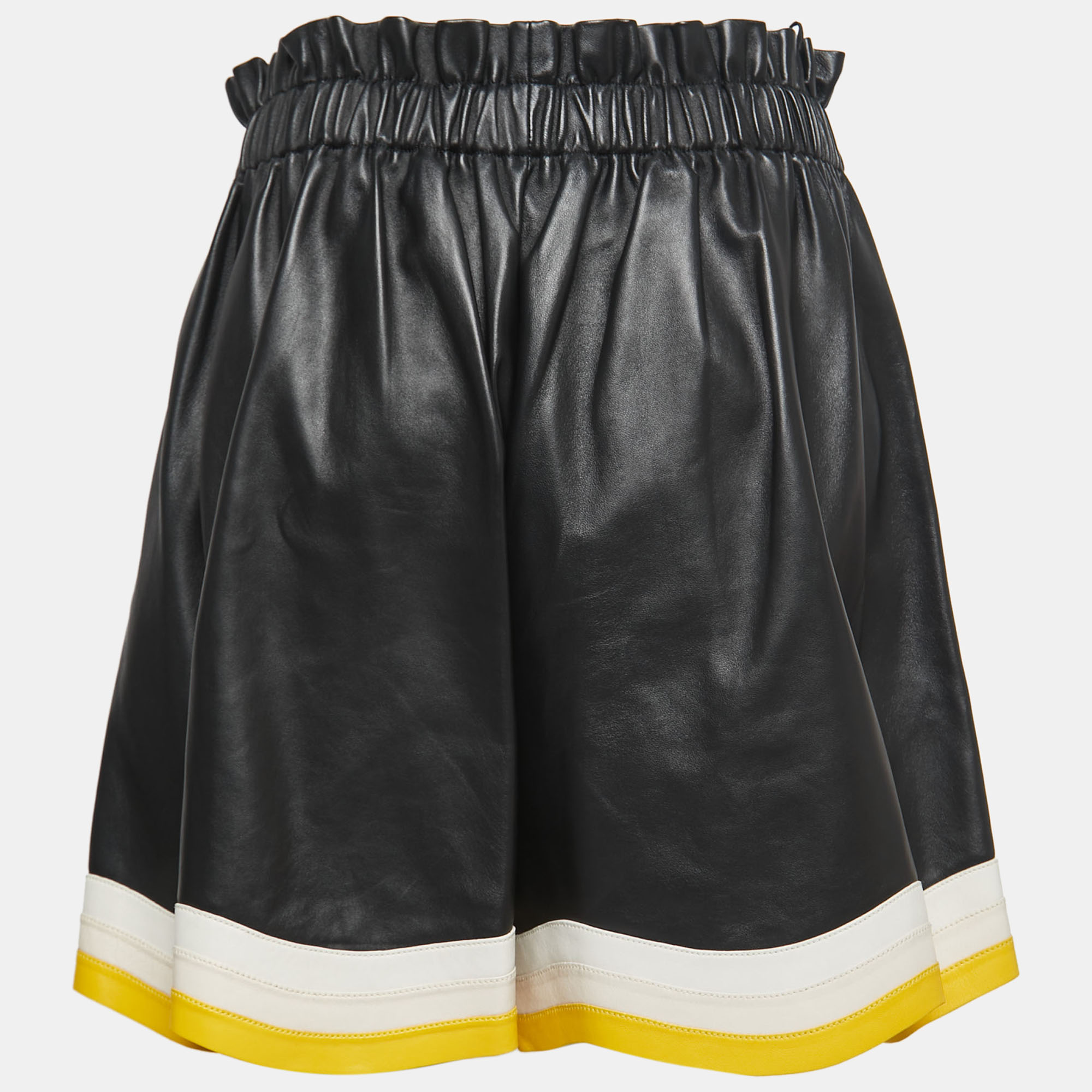 

Fendi Black Leather High-Waisted Curved Hem Shorts