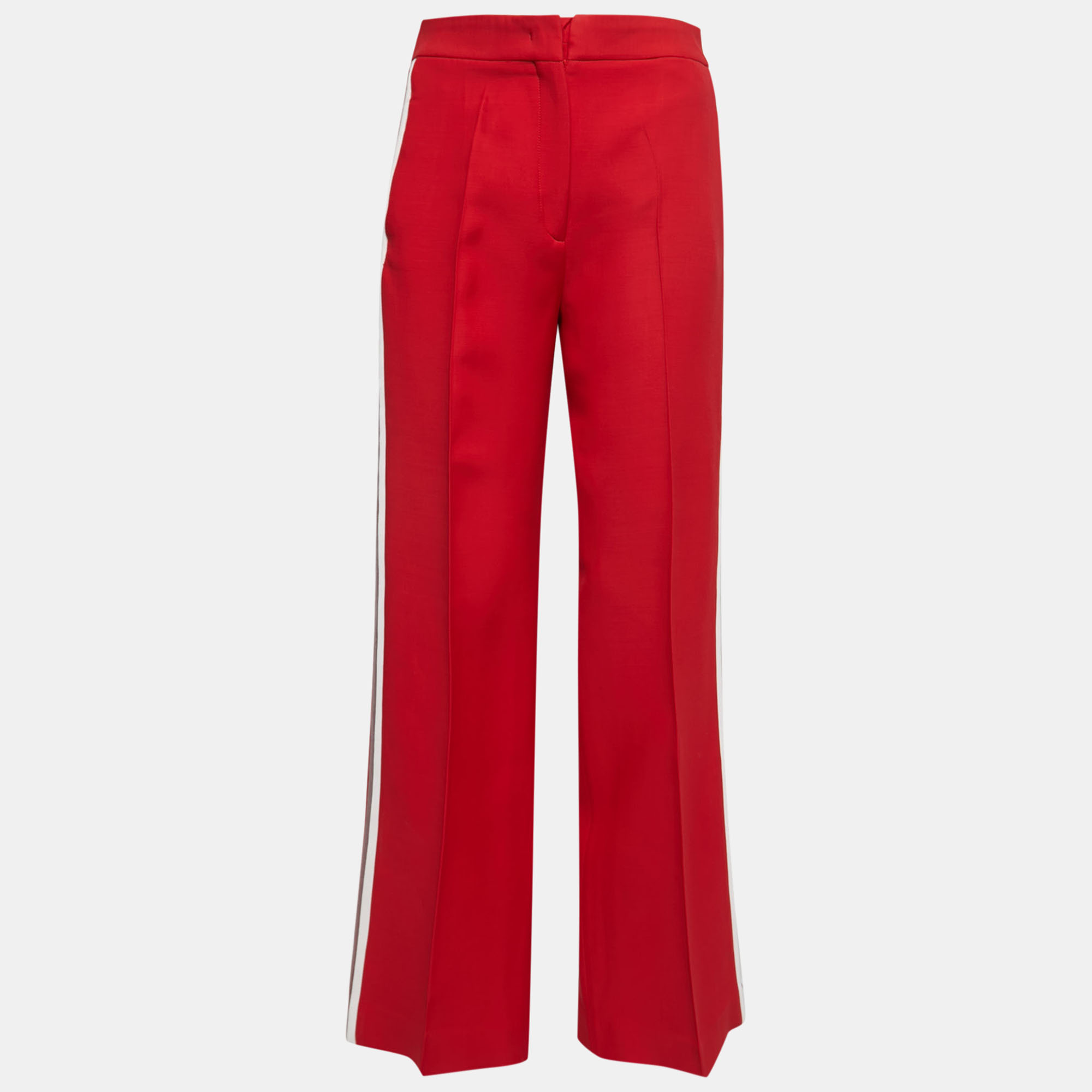 Pre-owned Fendi Red Wool Crepe Side Stripe Detail Wide-leg Trousers S
