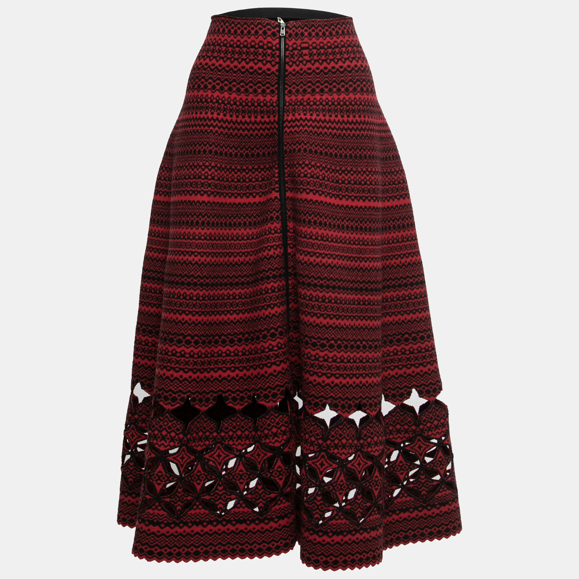 

Fendi Red & Black Patterned Wool Midi Skirt