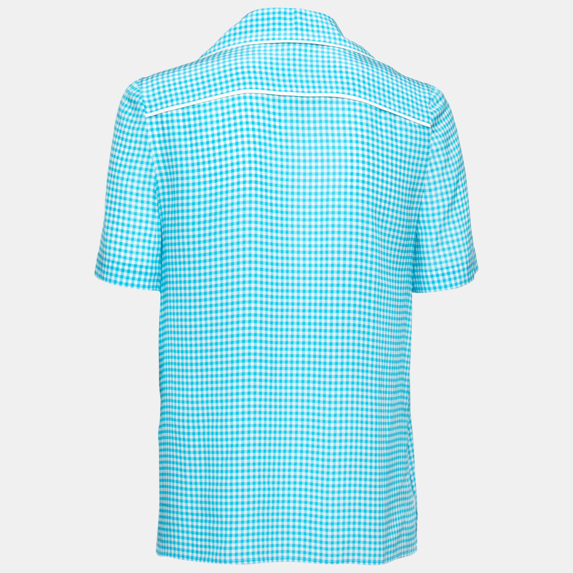 

Fendi Blue Checked Silk Pocketed Short Sleeve Shirt