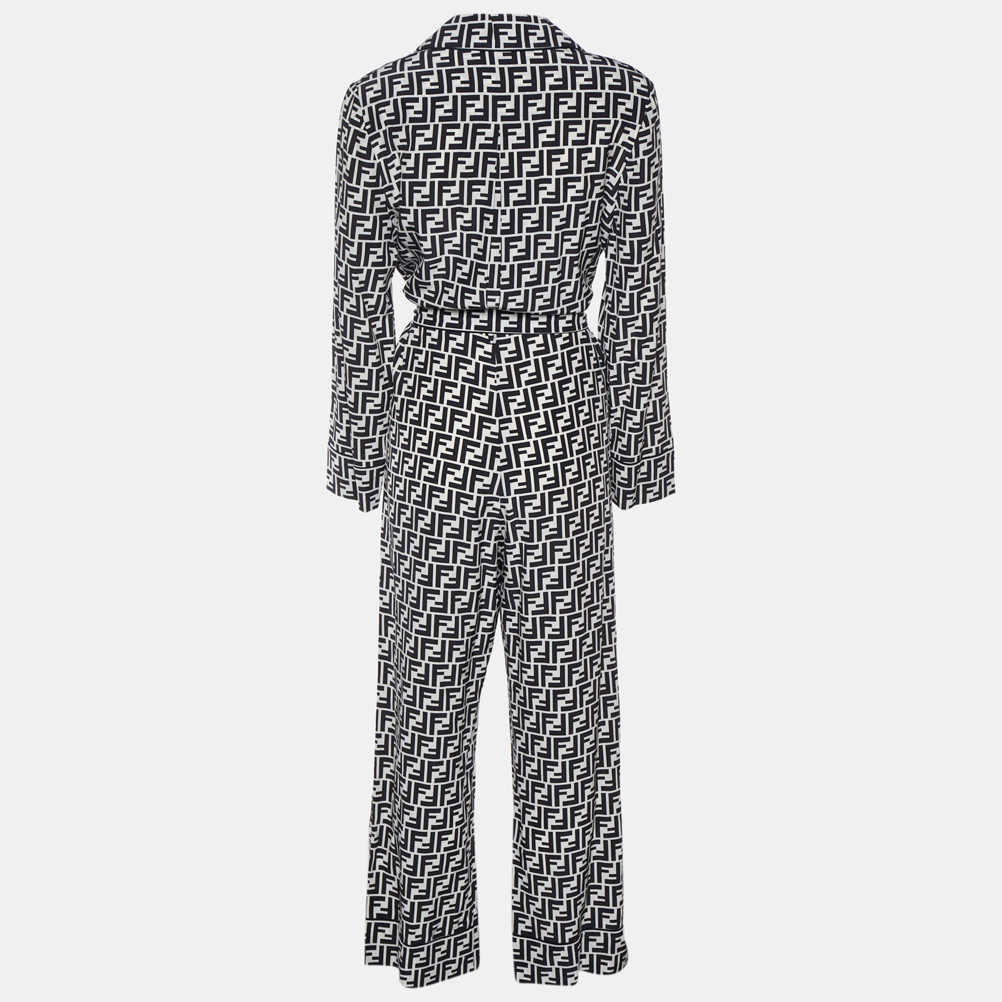 

Fendi Monochrome Zucca Monogram Silk Belted Jumpsuit, Black