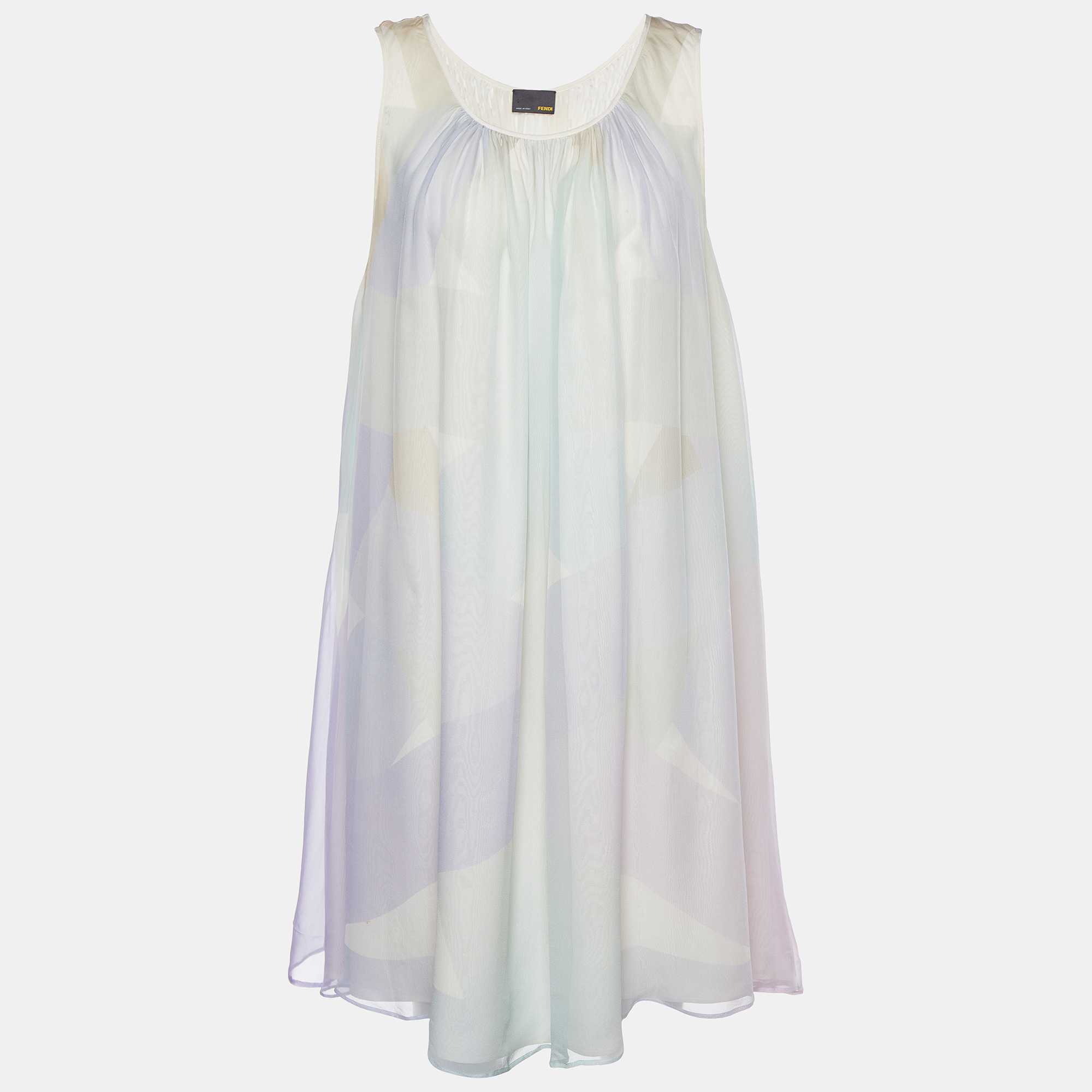 Pre-owned Fendi Multicolour Pastel Silk Chiffon Shift Dress L In Multicolor