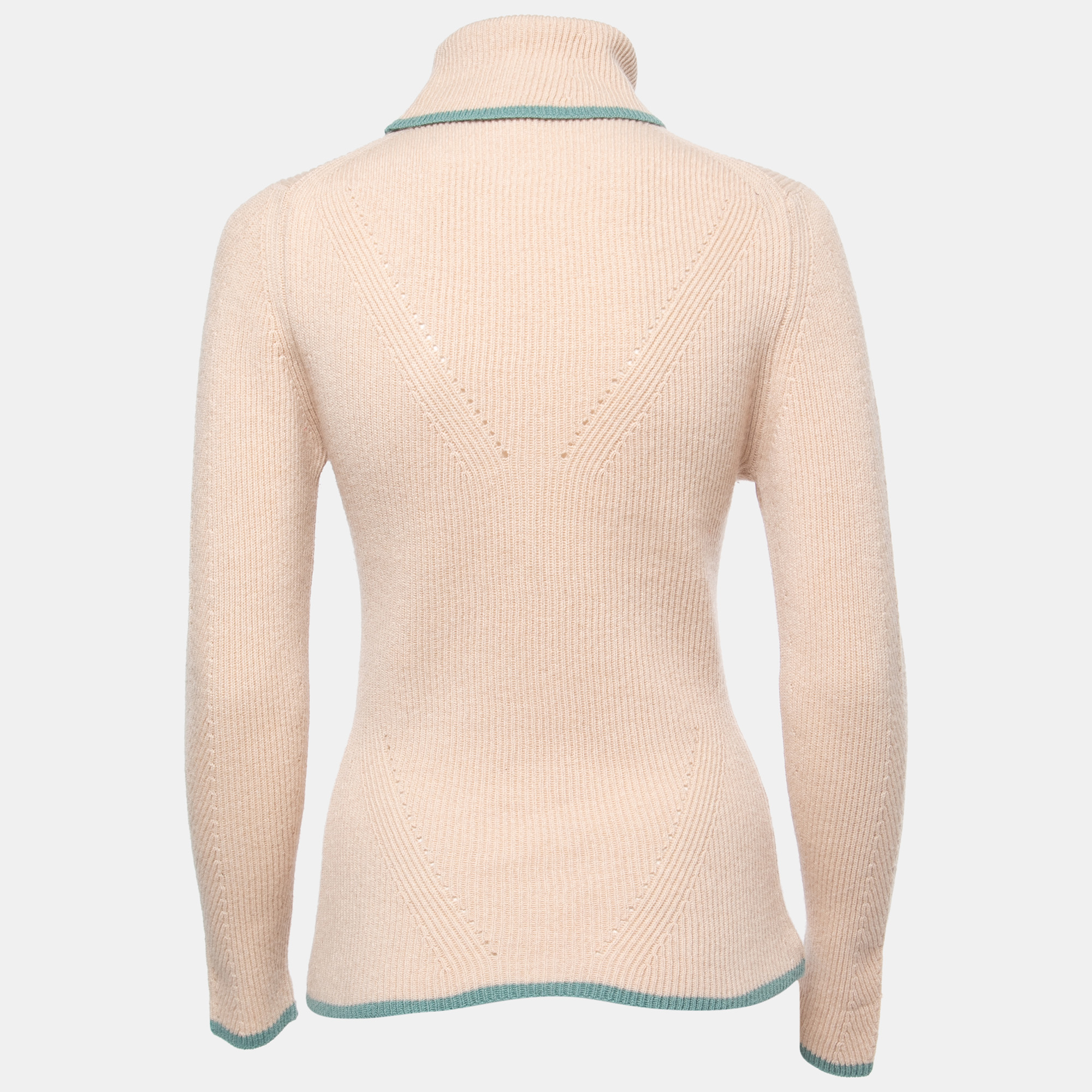 

Fendi Beige Cashmere Pointelle Stitch Turtle Neck Rib Sweater