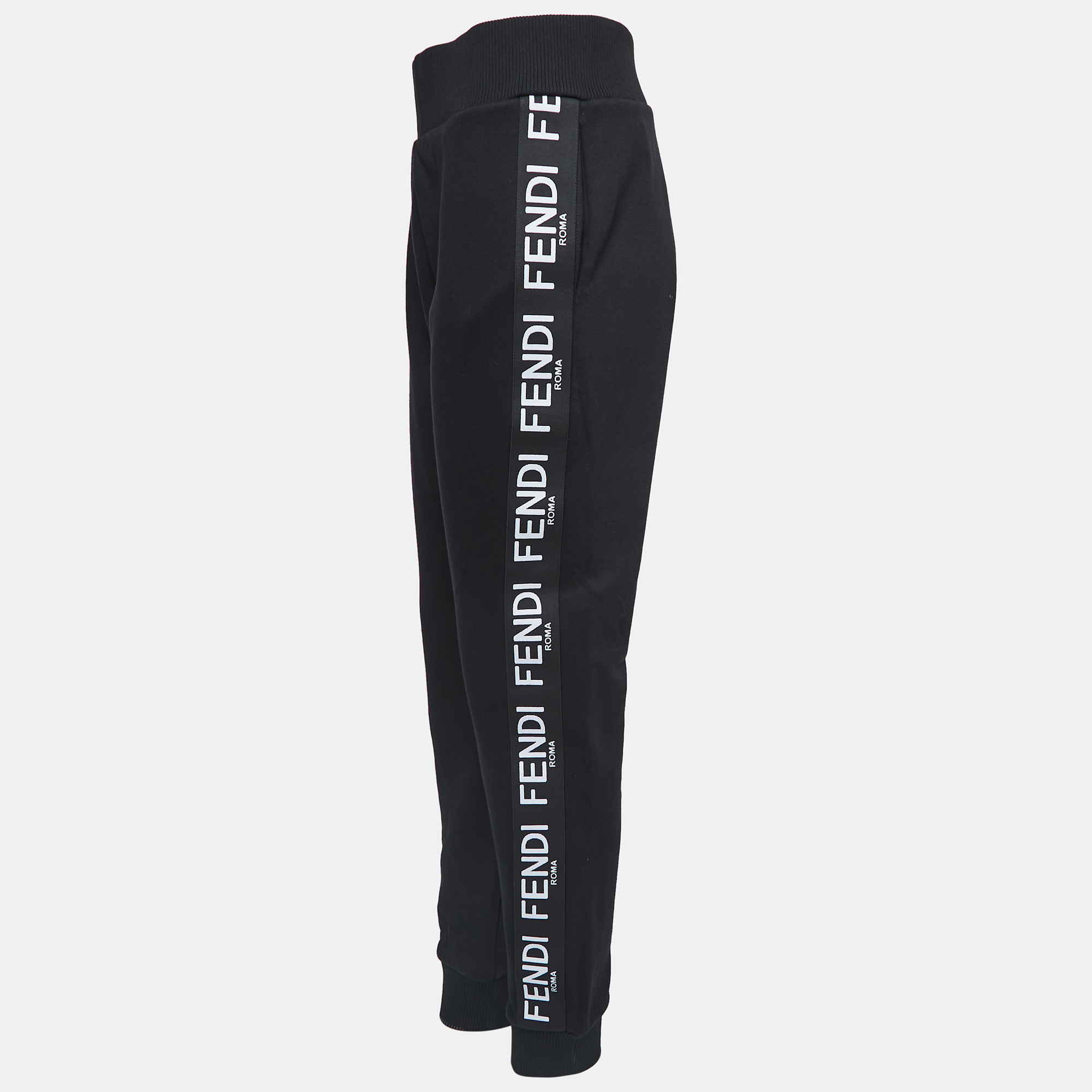 

Fendi Black Cotton Logo Trimmed Joggers