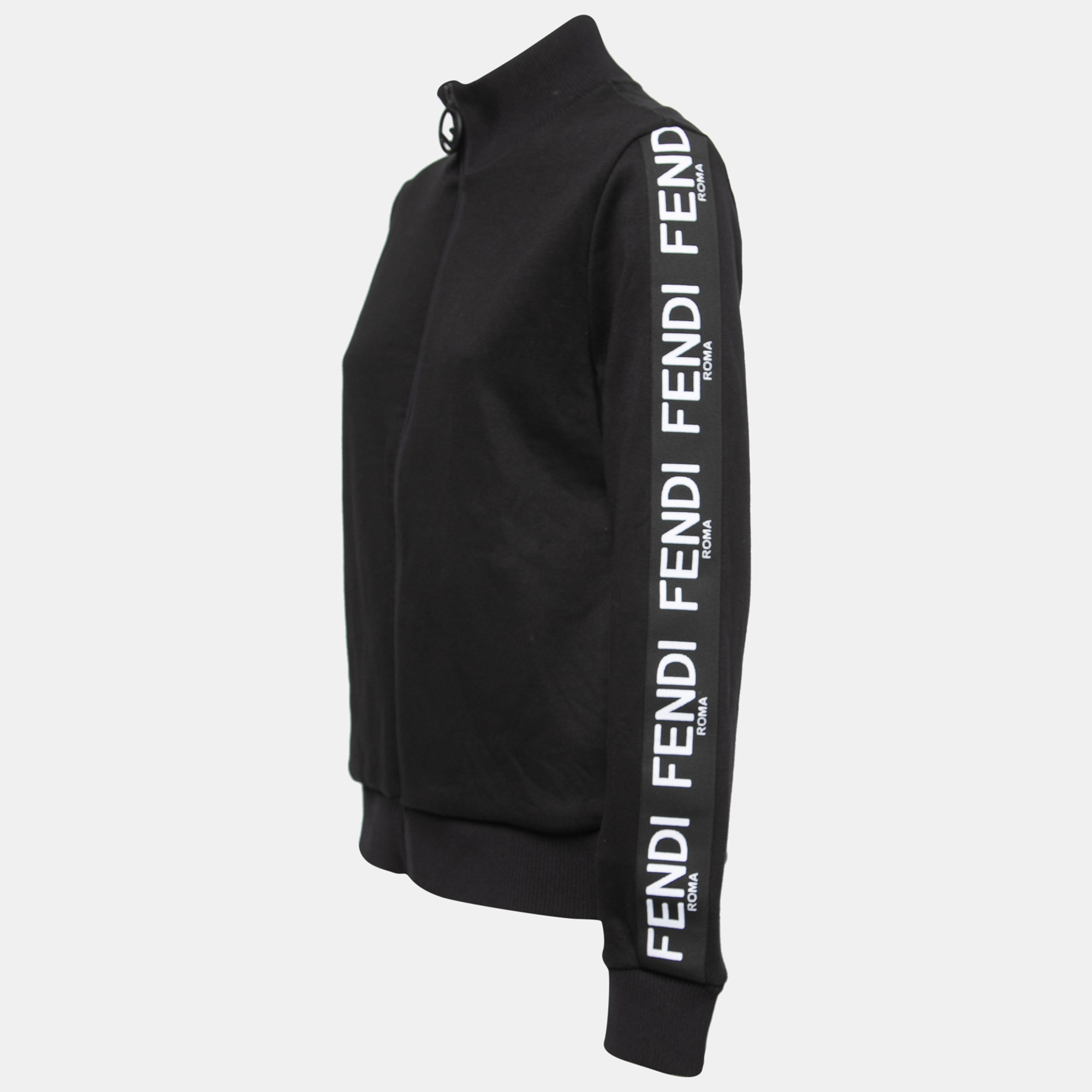 

Fendi Black Cotton Logo Band Detail Zip-Up Jacket