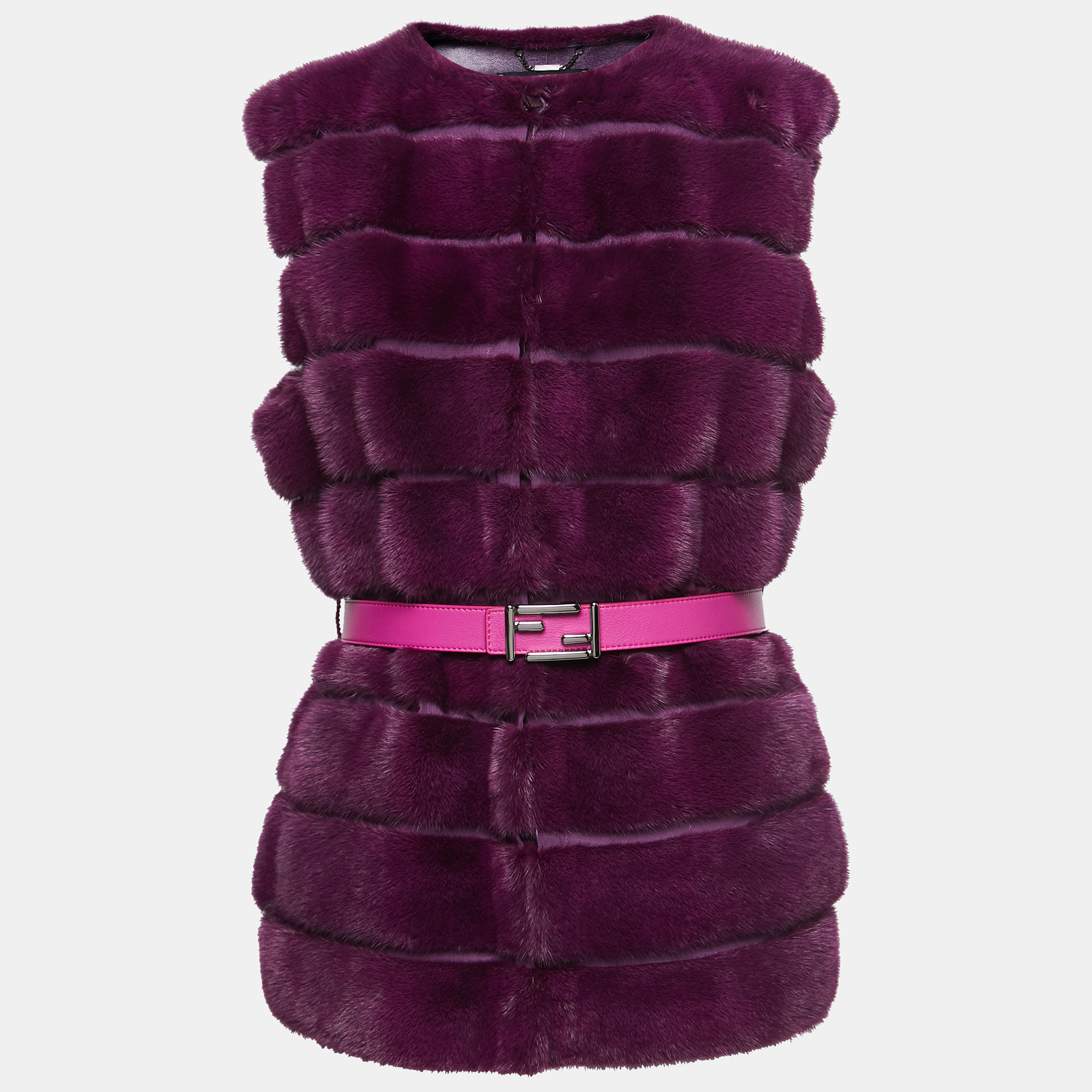 Pre Owned Fendi Purple Fox Fur Belted Vest M