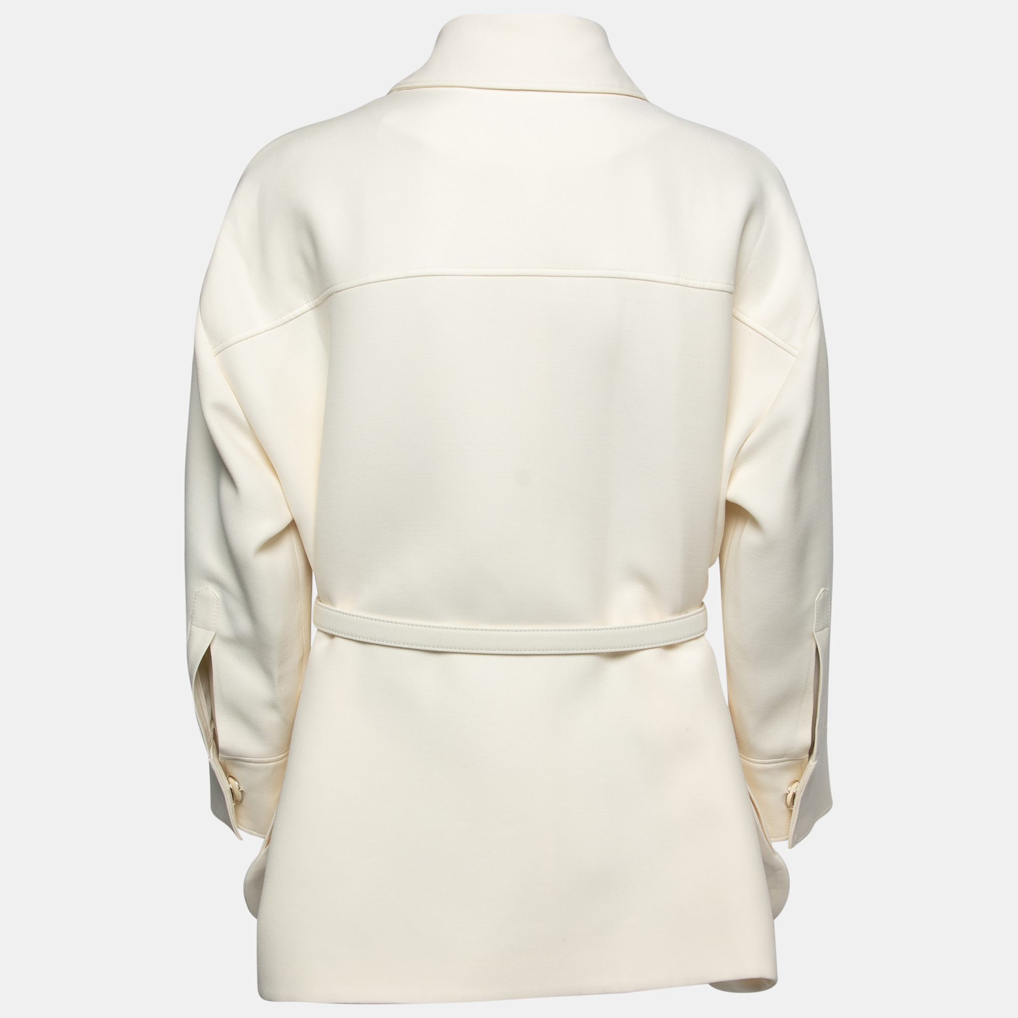 

Fendi Cream Wool & Silk Belted Leather Pocket Jacket