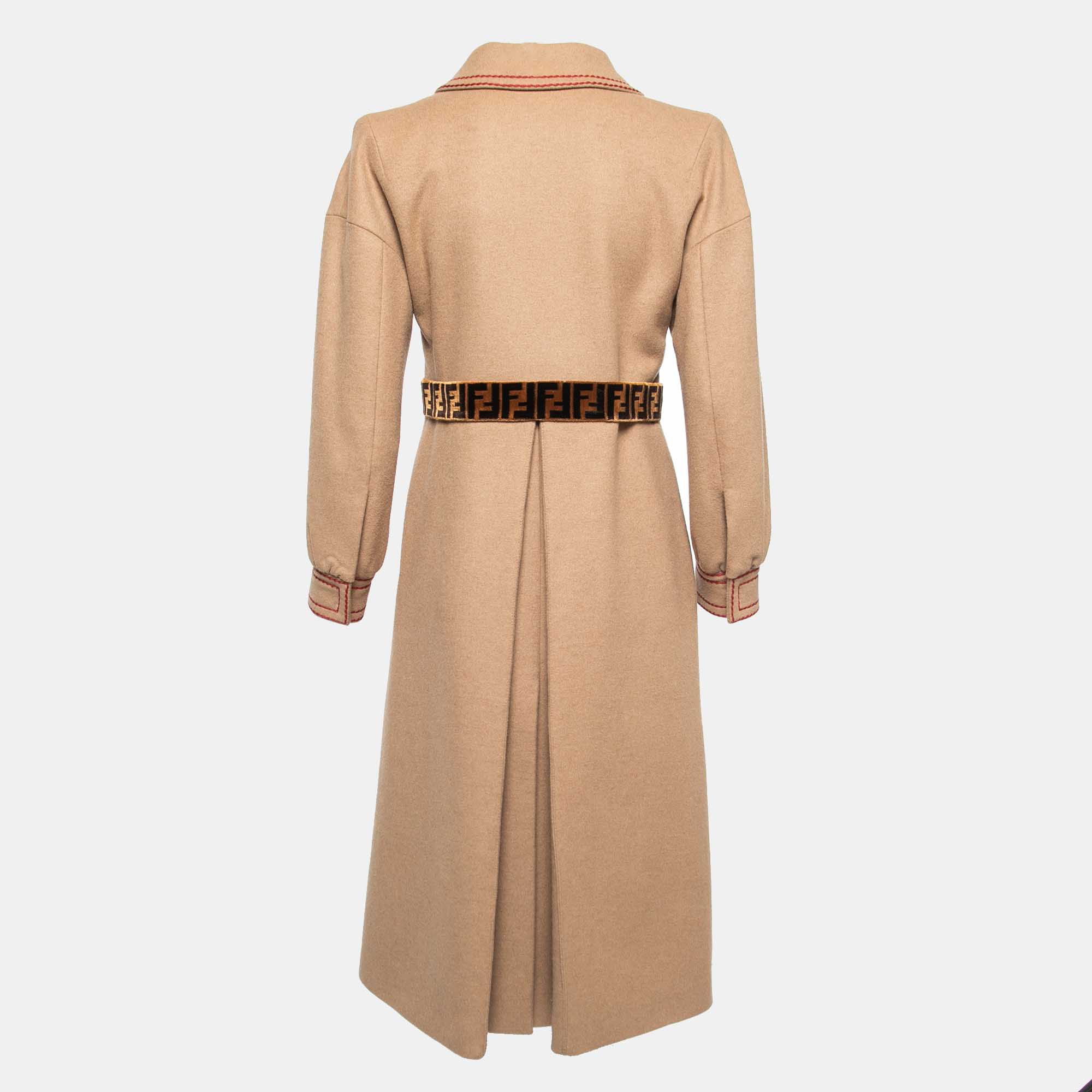 

Fendi Brown Camel Hair & Wool Embroidered Coat