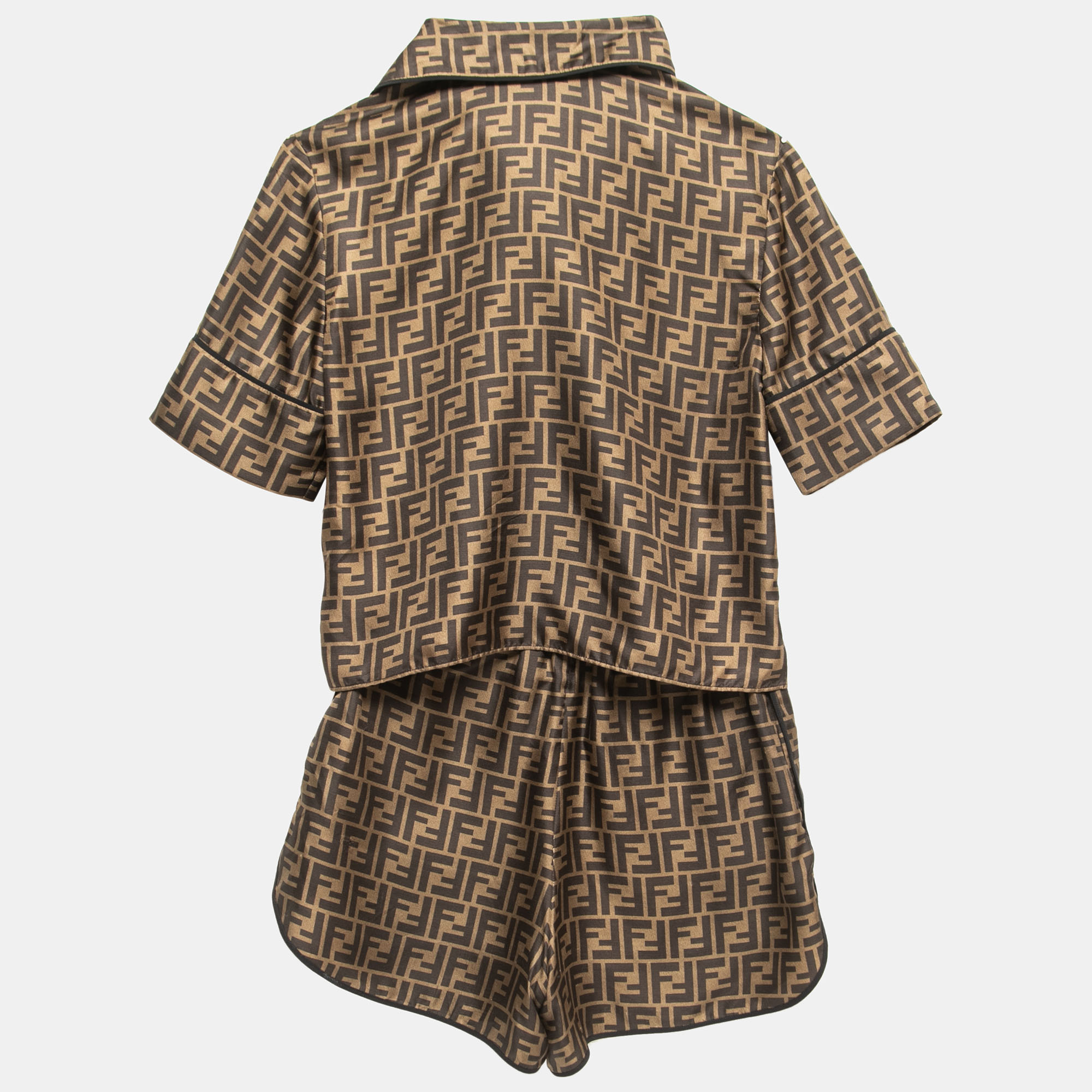 

Fendi Brown Zucca Print Silk Pajama Top & Shorts