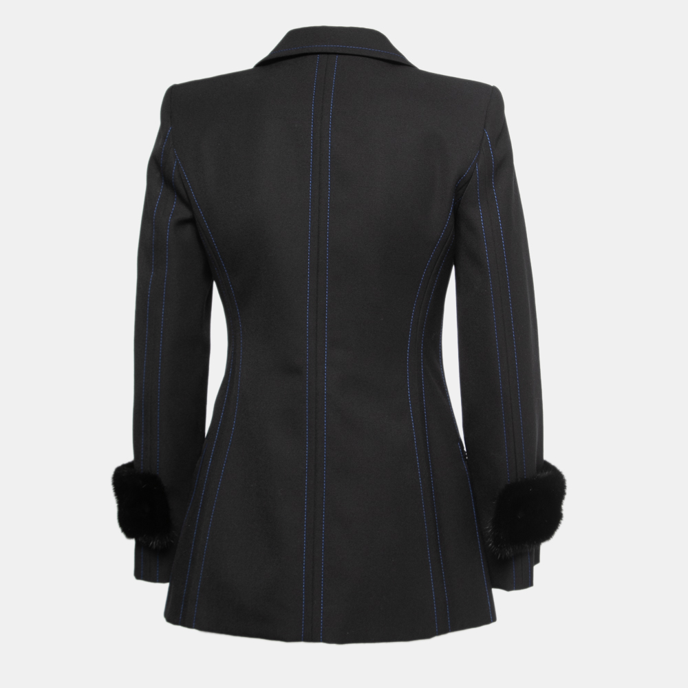 

Fendi Black Wool Blend Fur Cuff Detail Tailored Blazer