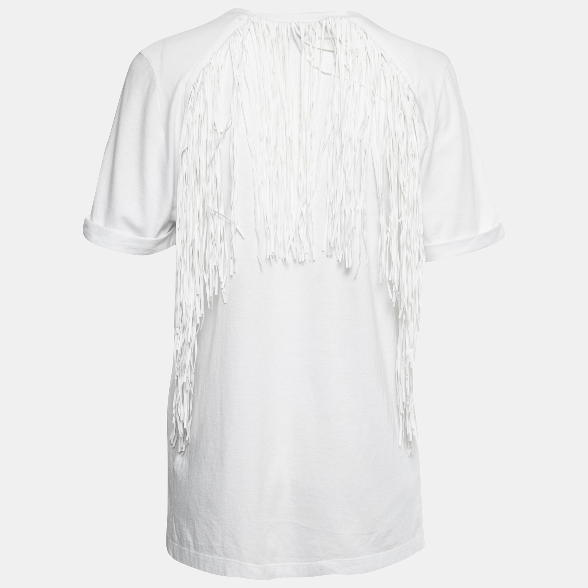 

Fendi White Cotton Sequined Logo Fringed T-Shirt