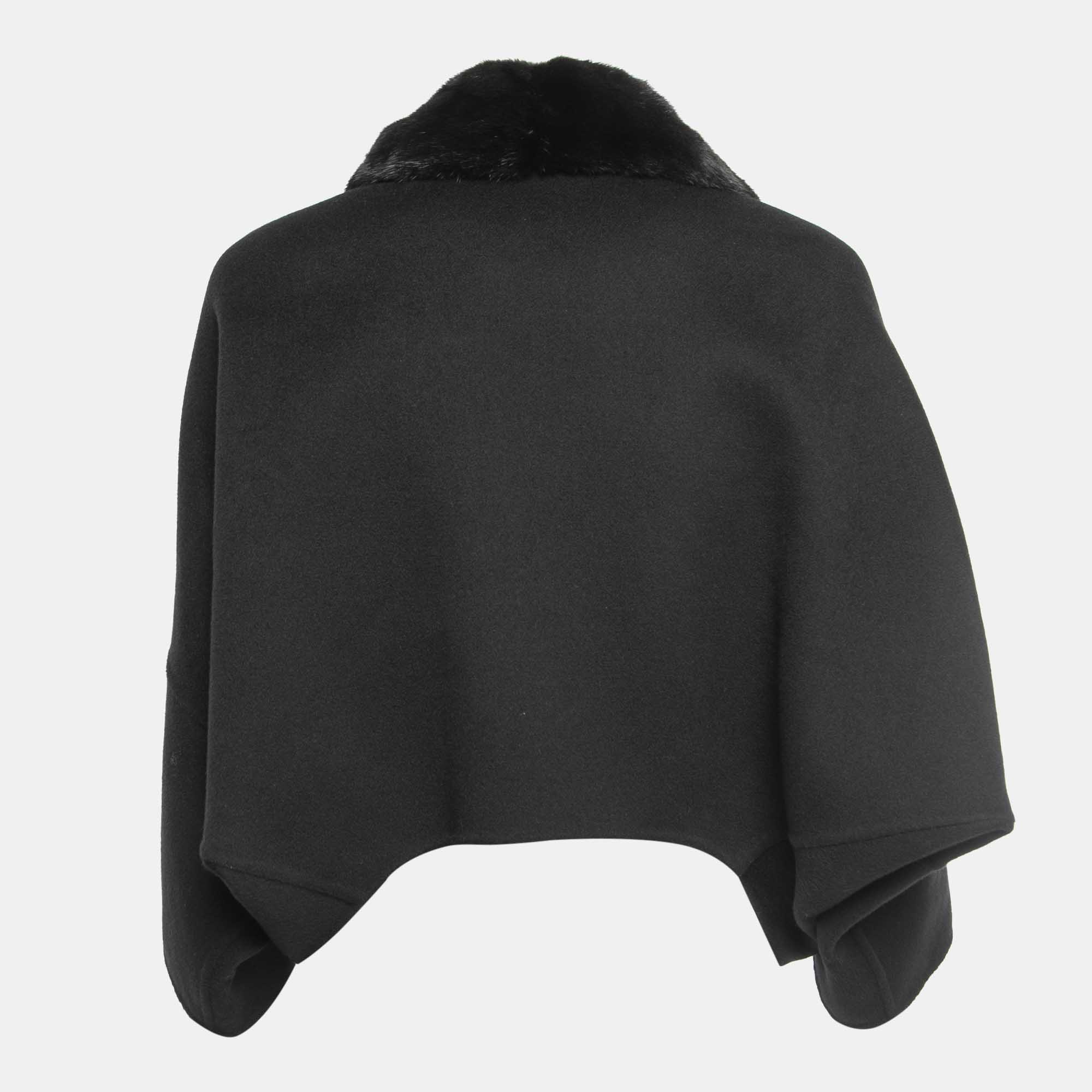 

Fendi Black Wool and Mink Fur Zip Front Cropped Jacket