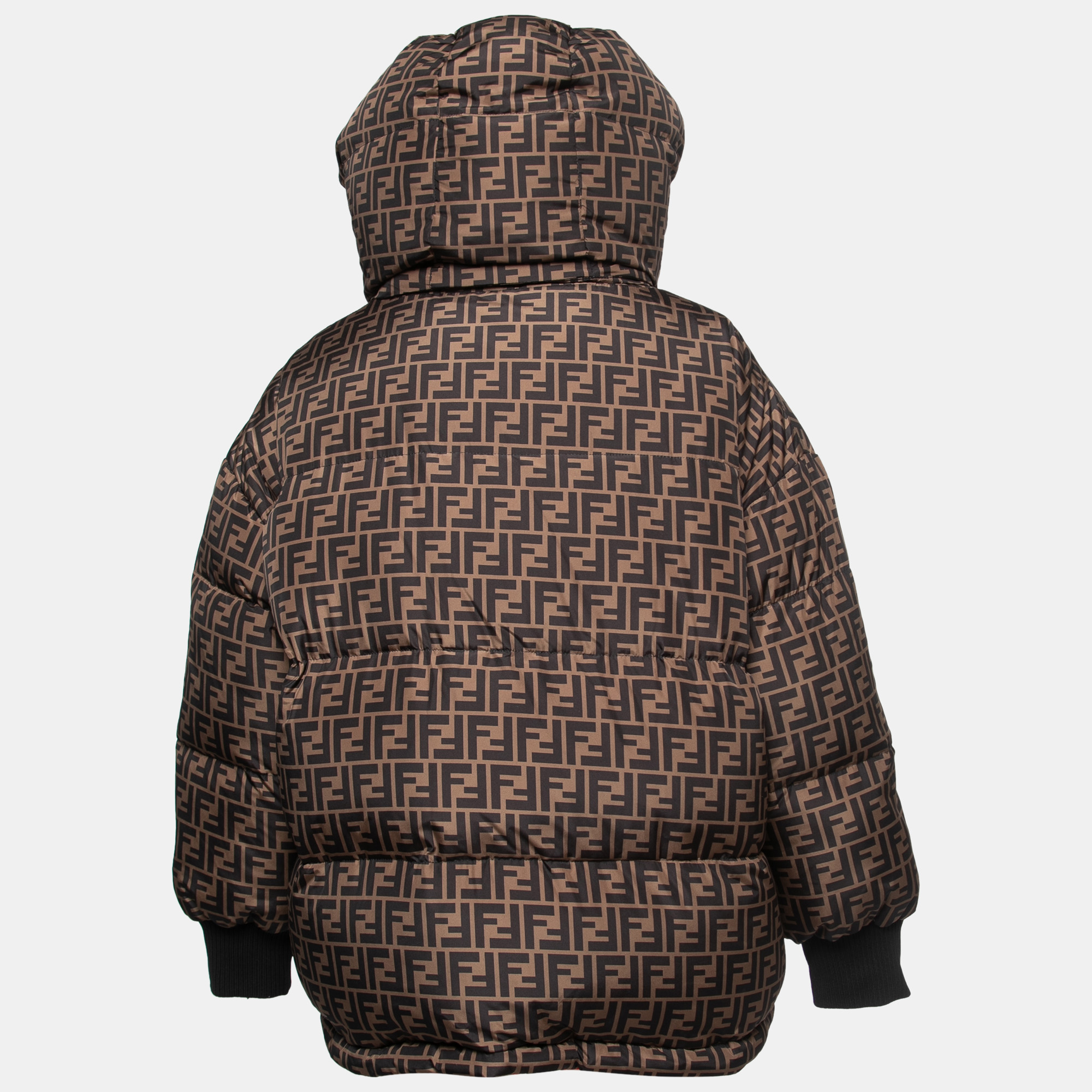 

Fendi Orange/Brown Zucca Monogram Quilted Synthetic Reversible Down Jacket