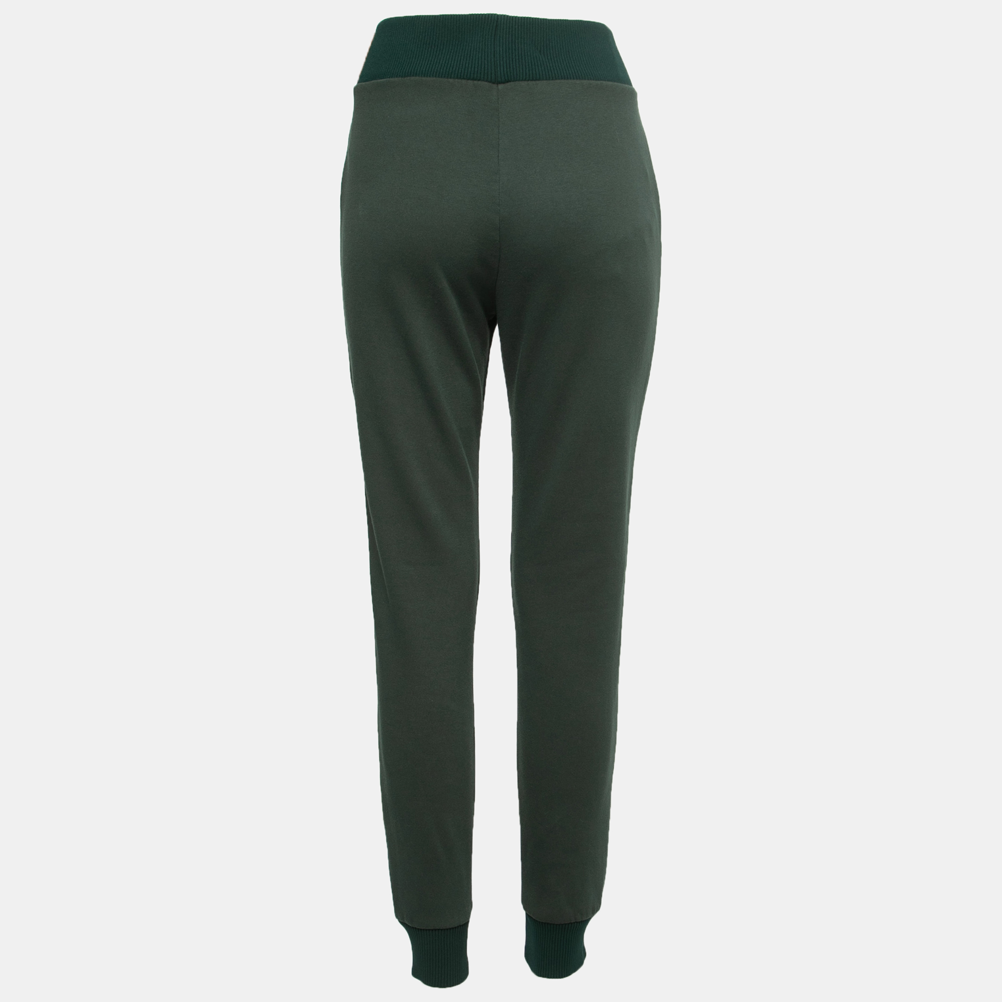 

Fendi Dark Green Cotton Knit Logo Side Stripe Track Pants