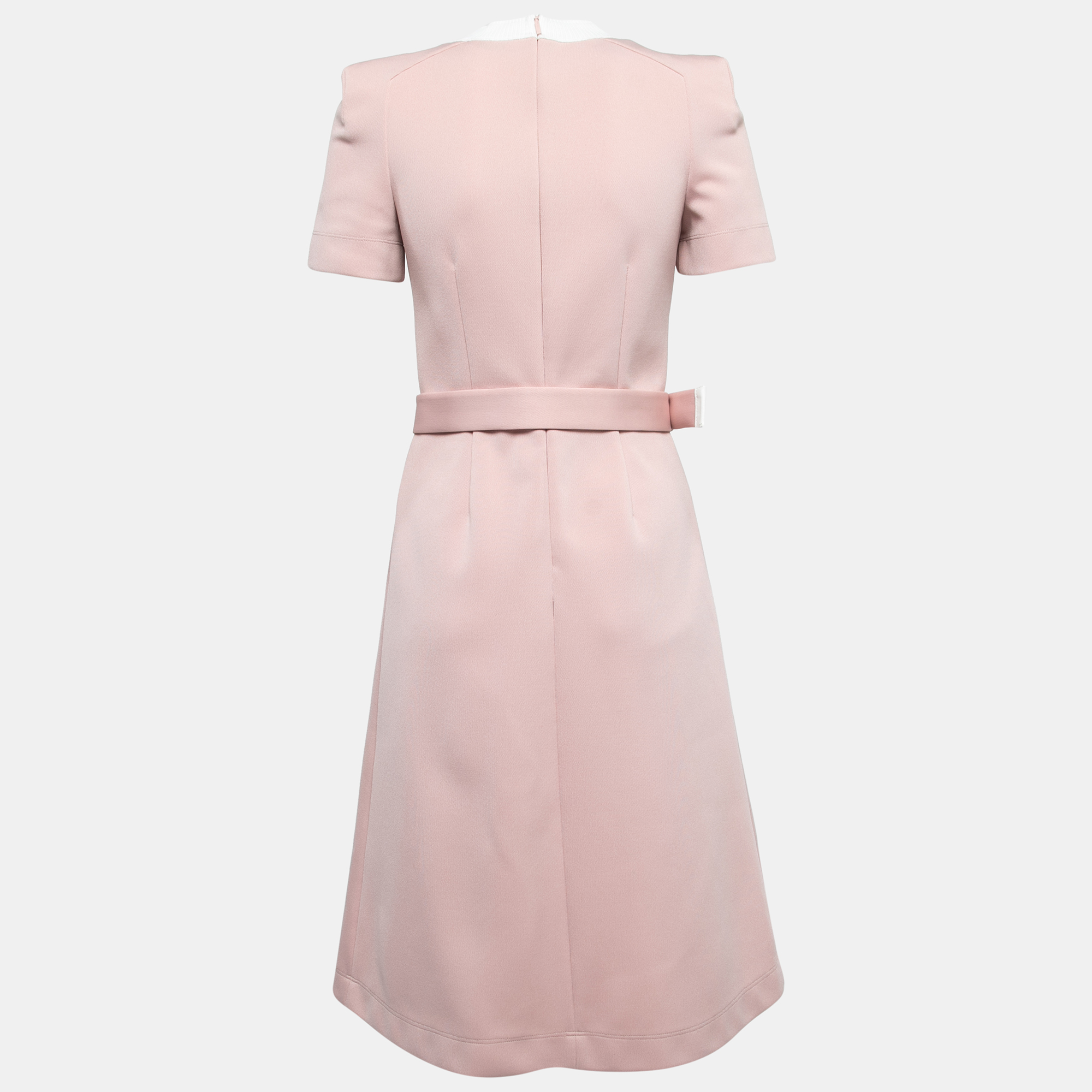 

Fendi Dusty Pink Knit Logo Trimmed Belted Shift Midi Dress