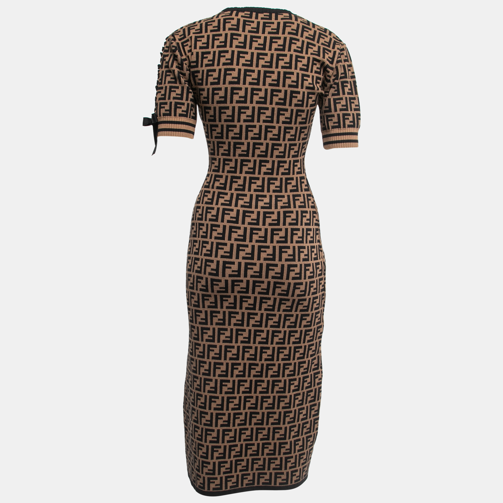 

Fendi Brown Zucca Monogram Intarsia Knit Midi Bodycon Dress