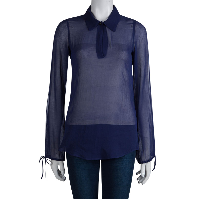 

Fendi Indigo Cotton Draw String Long Sleeve Top, Blue