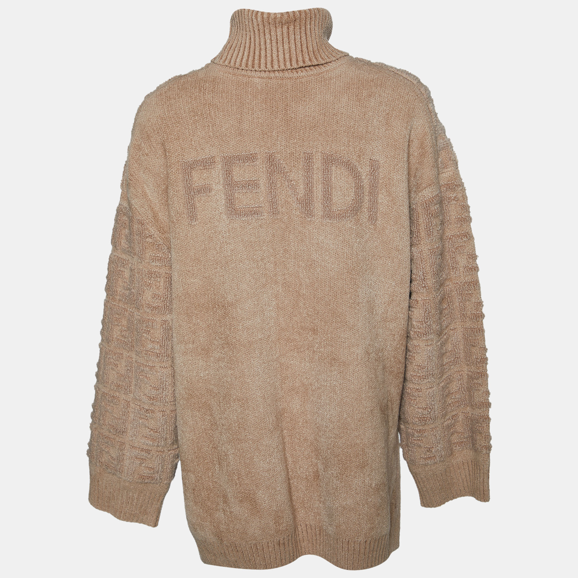 

Fendi Light Brown Wool Knit Logo Monogram Turtleneck Sweater