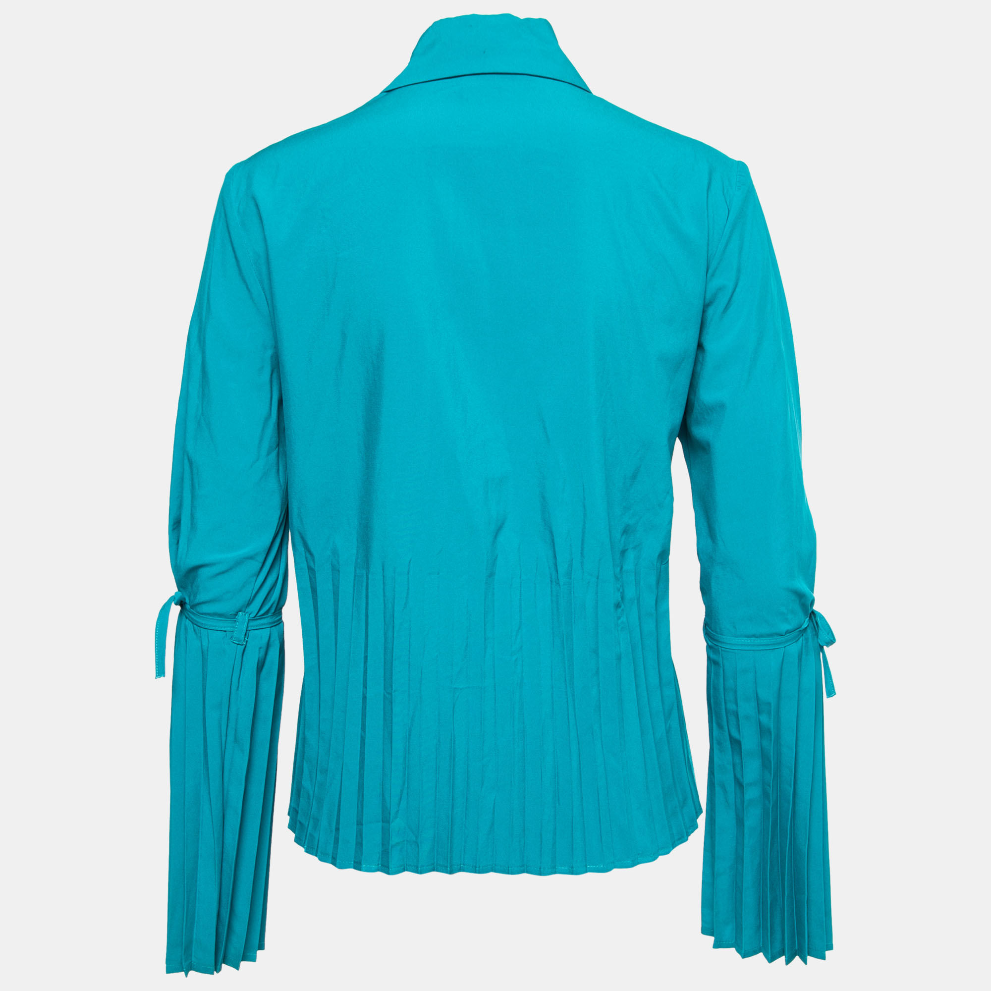 

Fendi Blue Crepe Button Front Long Sleeve Tie Detail Shirt Blouse