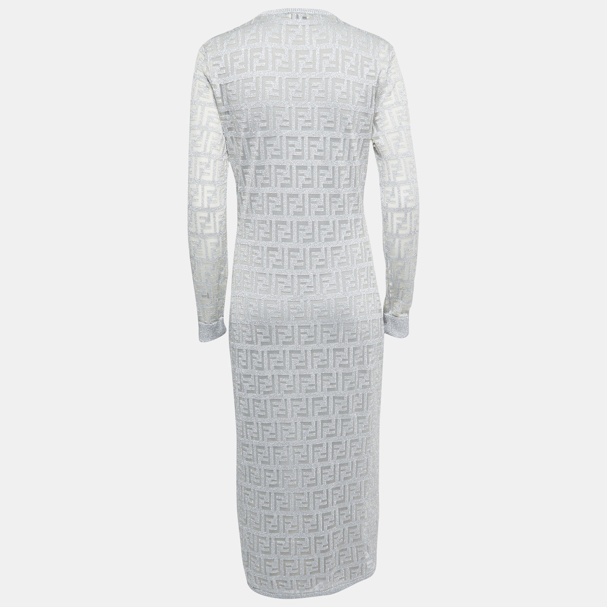 

Fendi Grey Monogram Lurex Knit Long Sleeve Maxi Dress