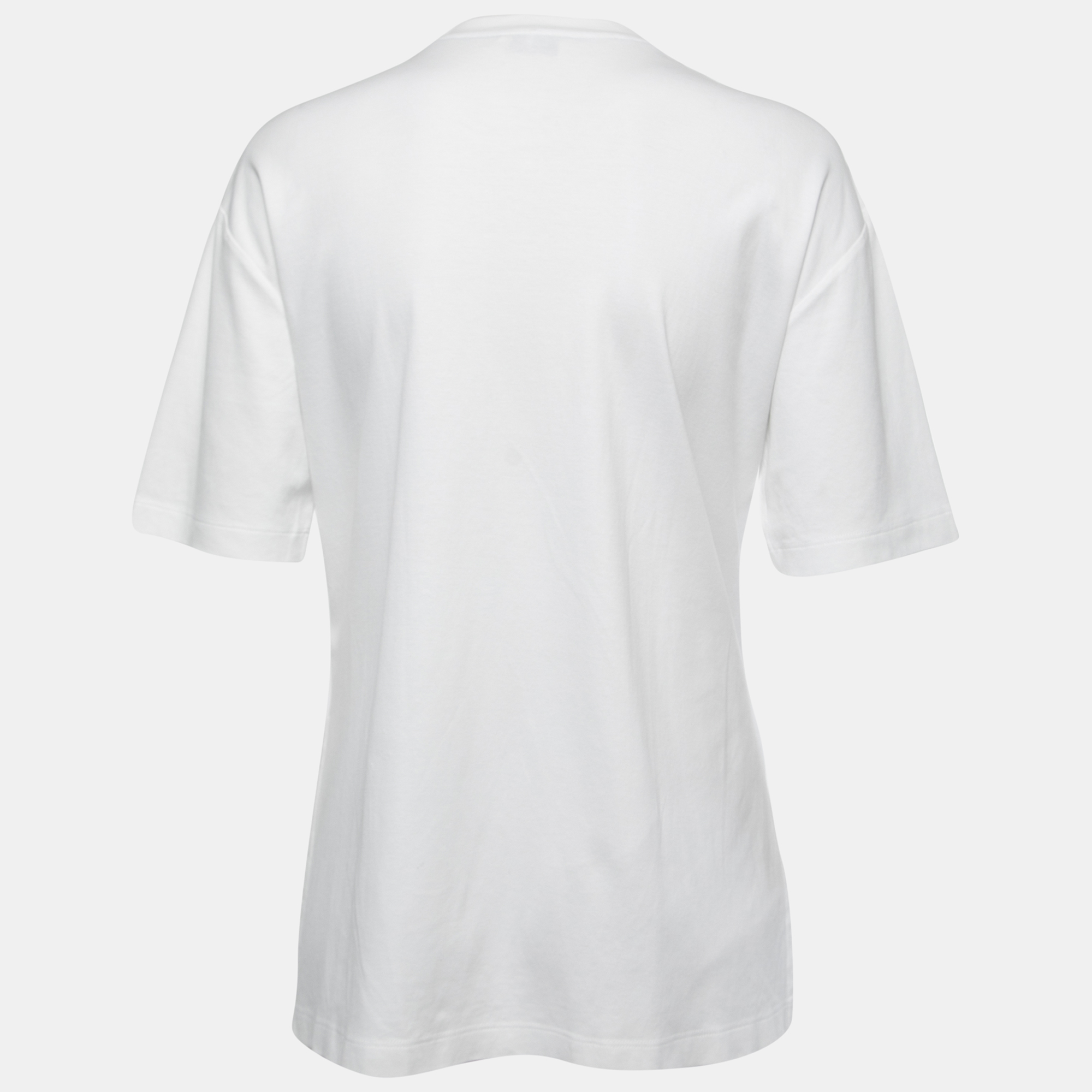 

Fendi White Cotton Beads Embellished Bow Detail Crew Neck Slit T-Shirt