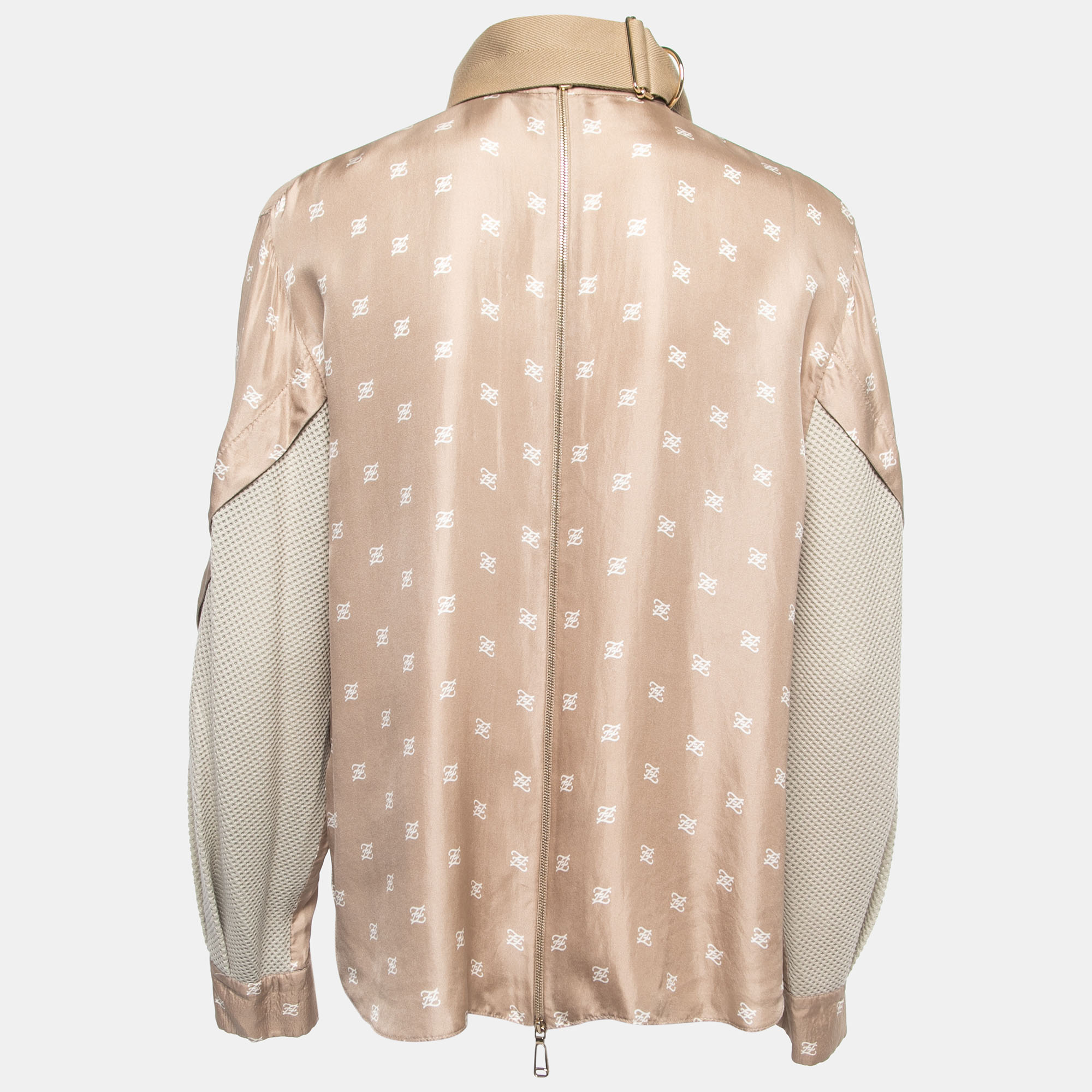 

Fendi Beige Calligraphy Print Belted Collar Detail Blouse