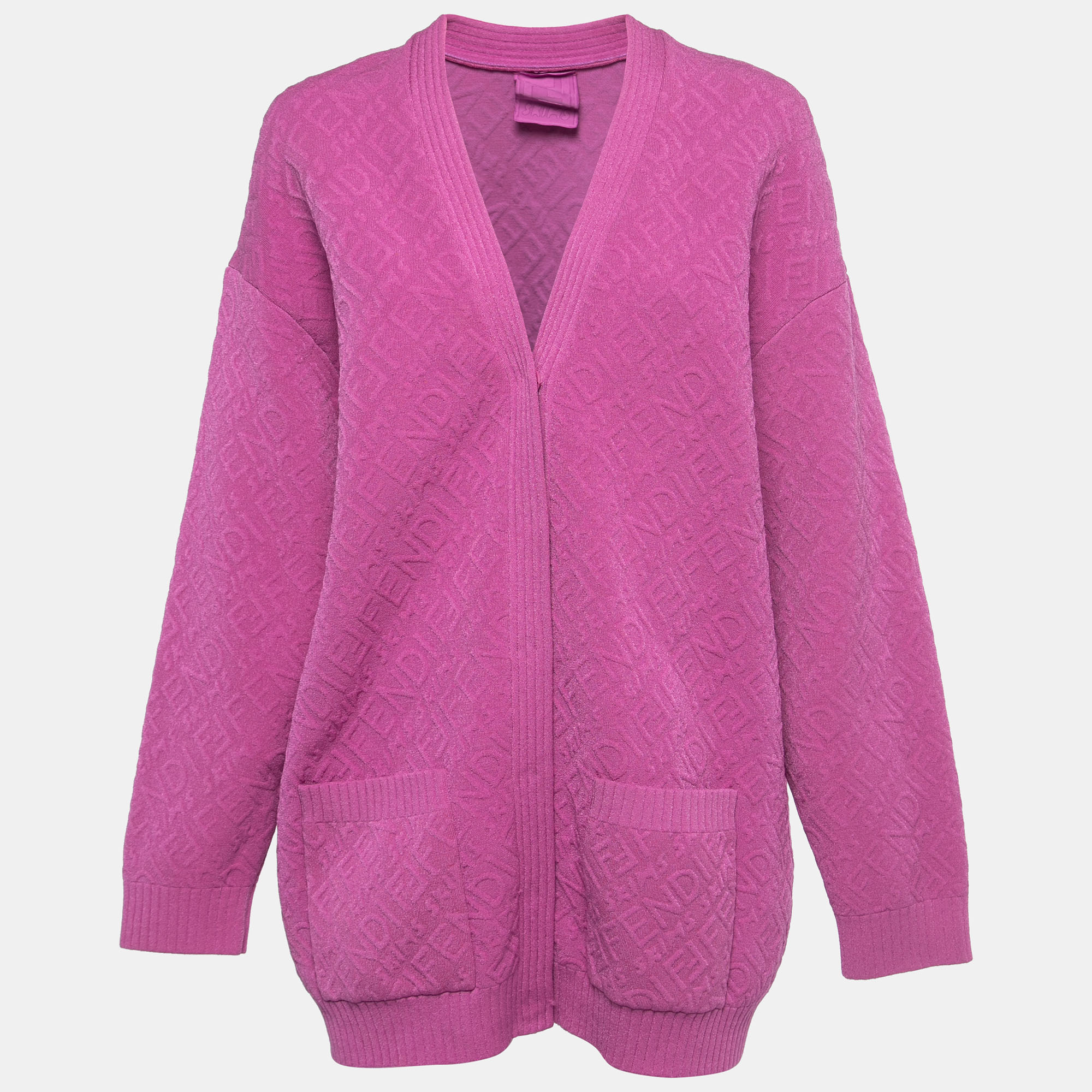 Click to view more detailed imagery on our partner's website Pre-owned Fendi X Skims Pink Logo Embossed Knit Button Front Cardigan M
