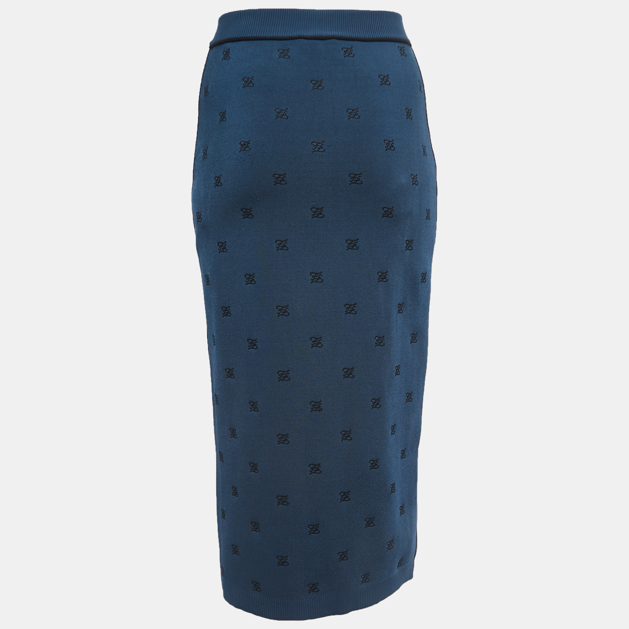 

Fendi Blue Knit Logo Embroidered Midi Skirt