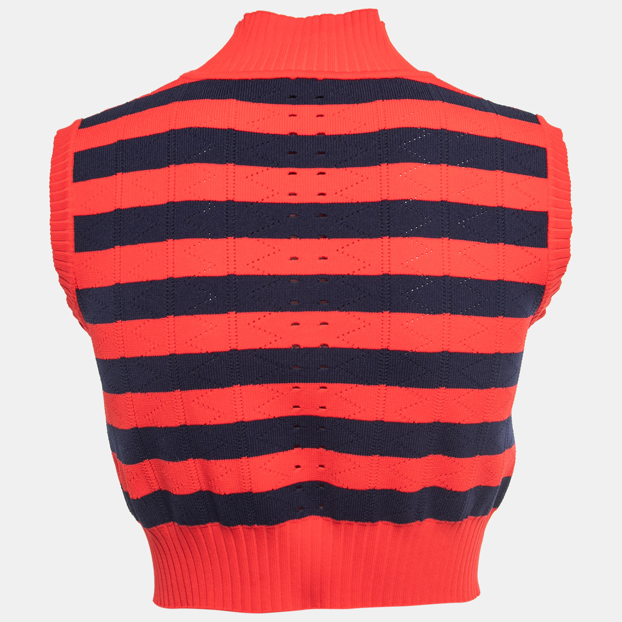 

Fendi Red/Navy Blue Striped Knit Cropped Top