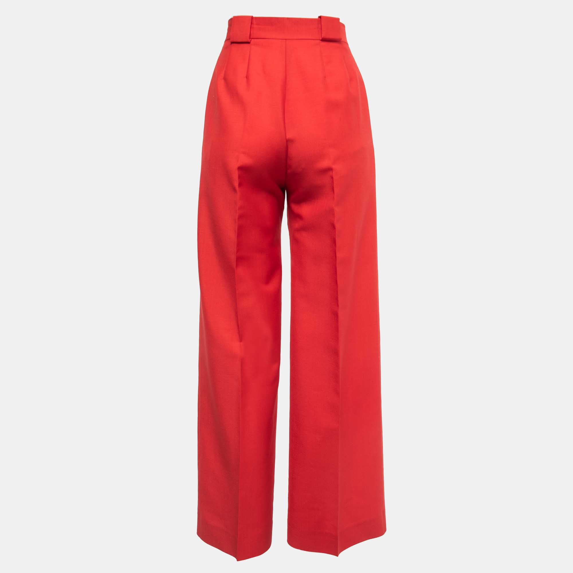 

Fendi Red Mohair & Wool High Waist Front Pleat Trousers