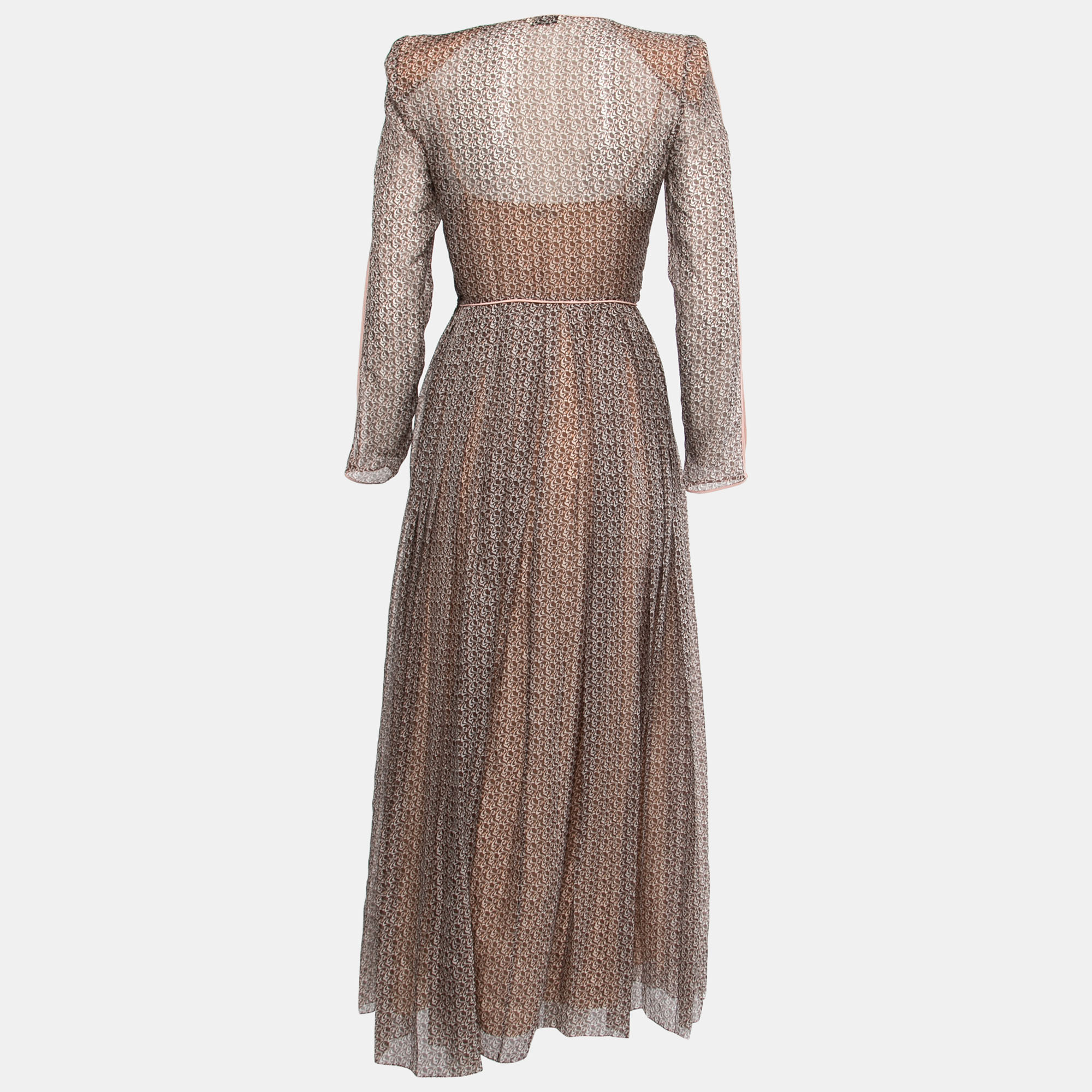 

Fendi Brown/Pink Printed Silk Chiffon Long Sleeve Maxi Dress
