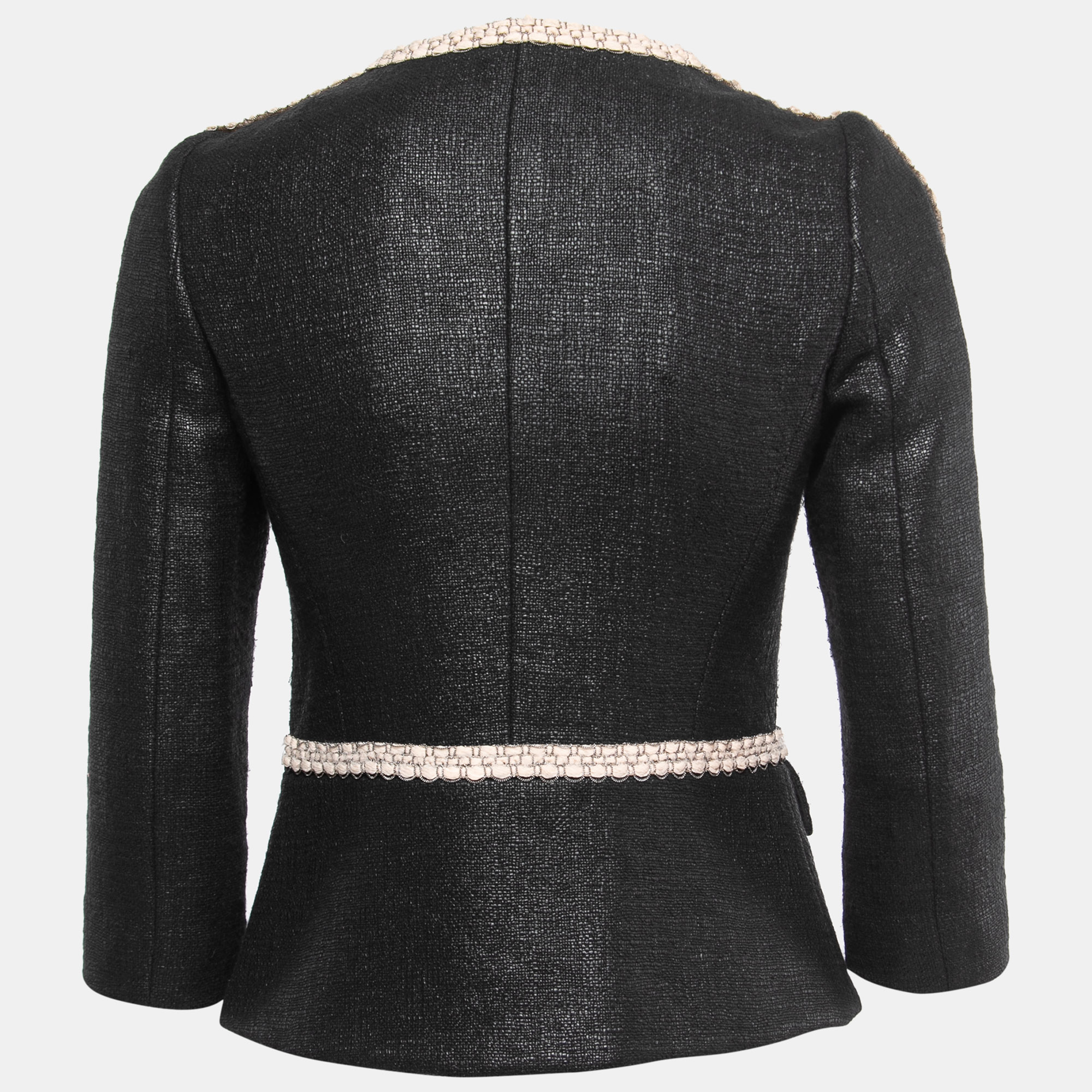 

Fendi Black Textured Cotton Chain Trimmed Jacket