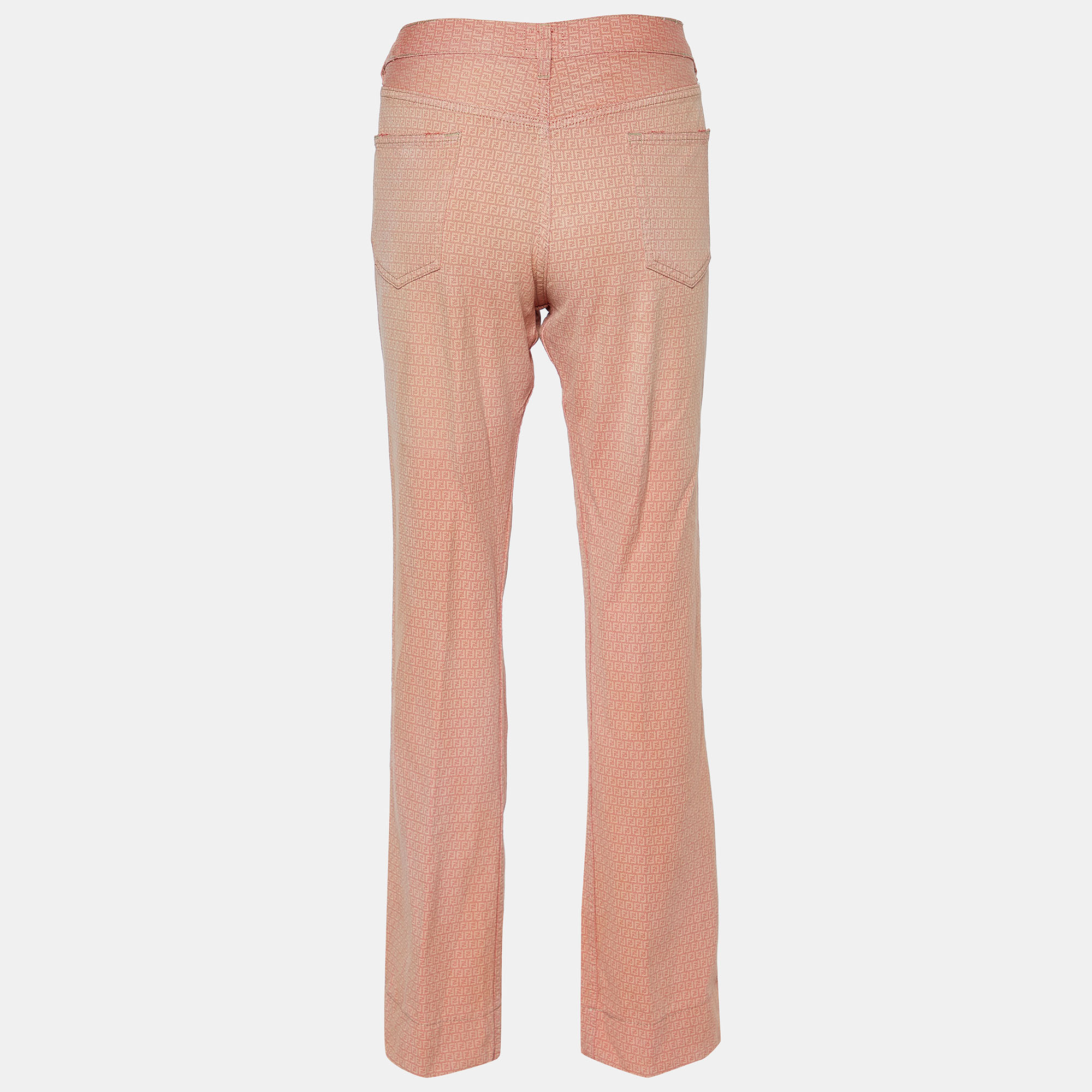 

Fendi Pink Logo Monogram Denim Flared Leg Jeans
