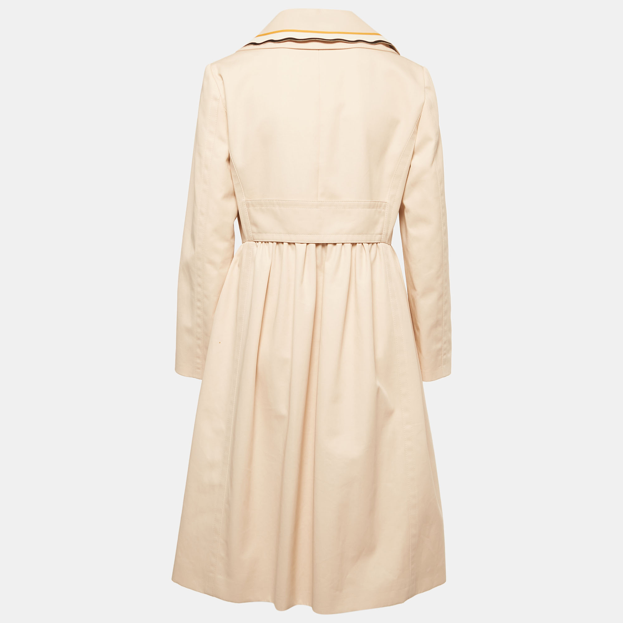 

Fendi Beige Cotton Leather Collar Trim Midi Dress