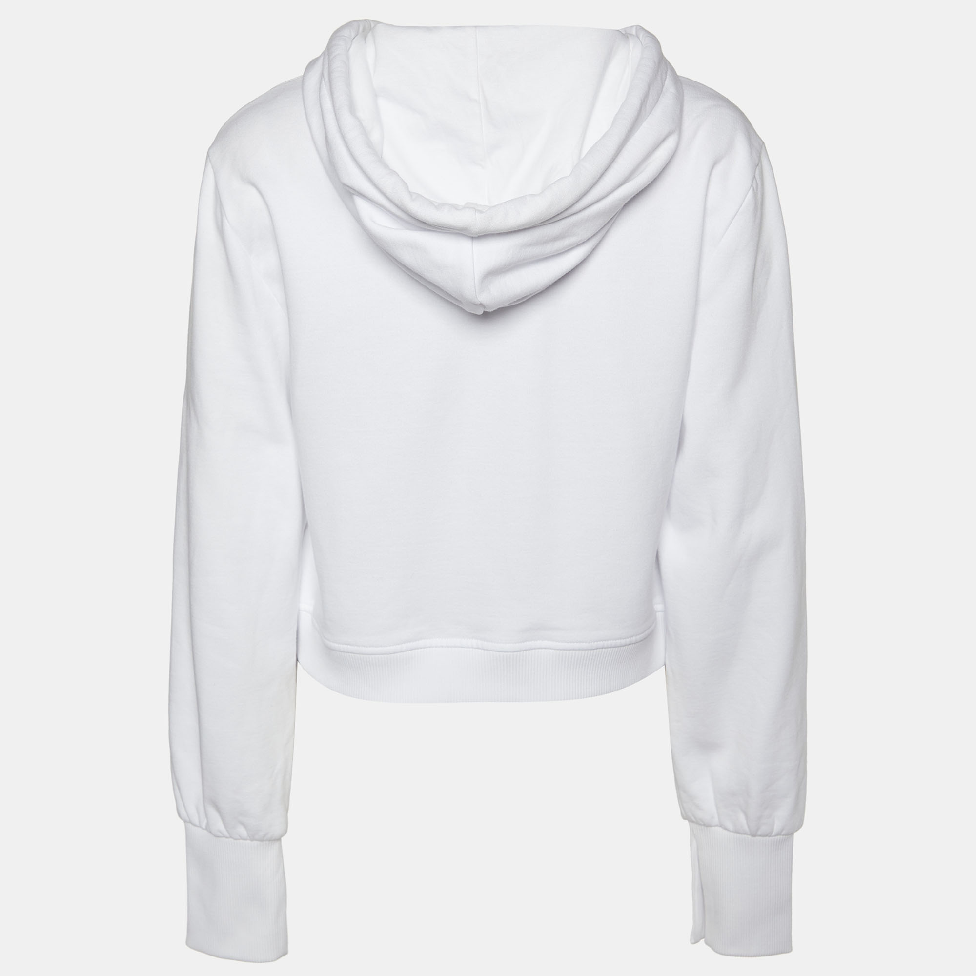 

Fendi White Logo Embroidered Cotton Knit Cropped Hoodie