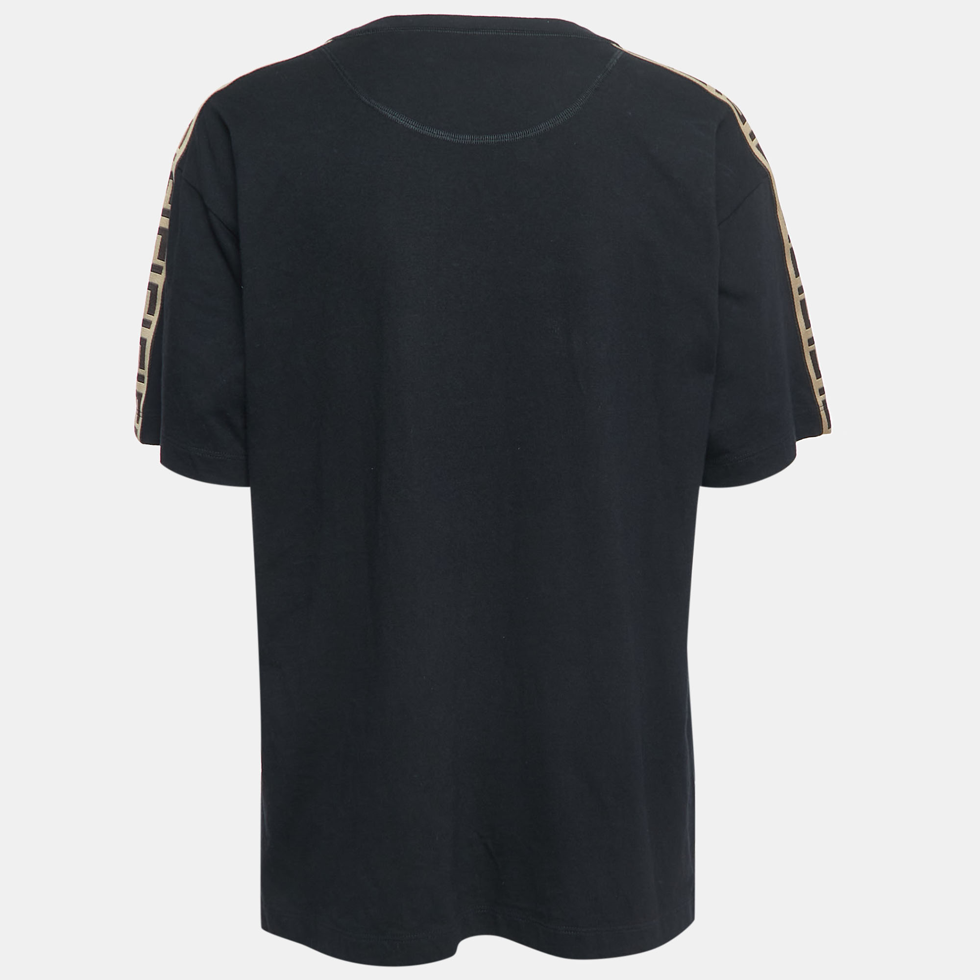 

Fendi Black Logo Print Tape Detailed Half Sleeve T-Shirt