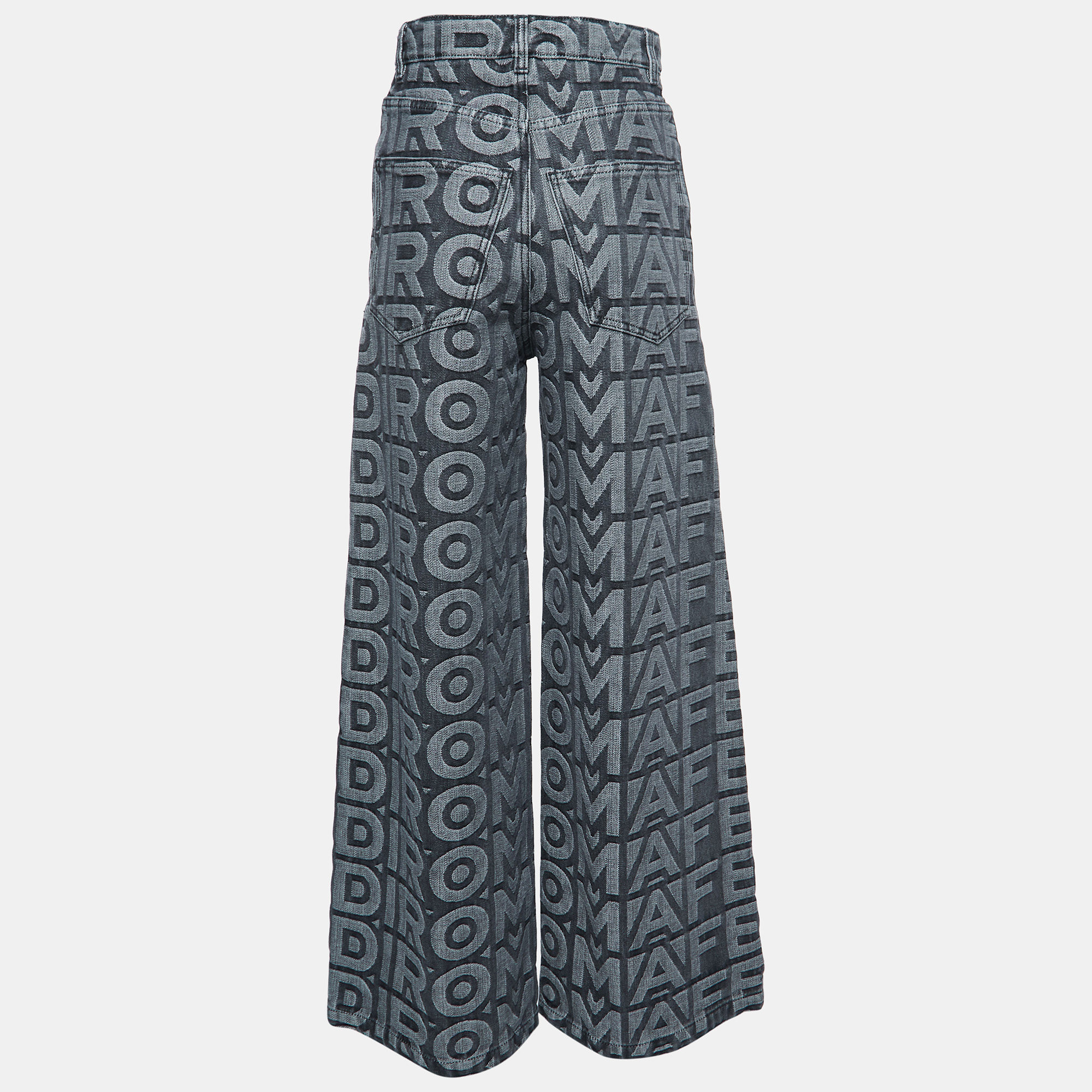 

Fendi Grey Logo Embossed Denim High Waist Wide Leg Jeans  Waist 26