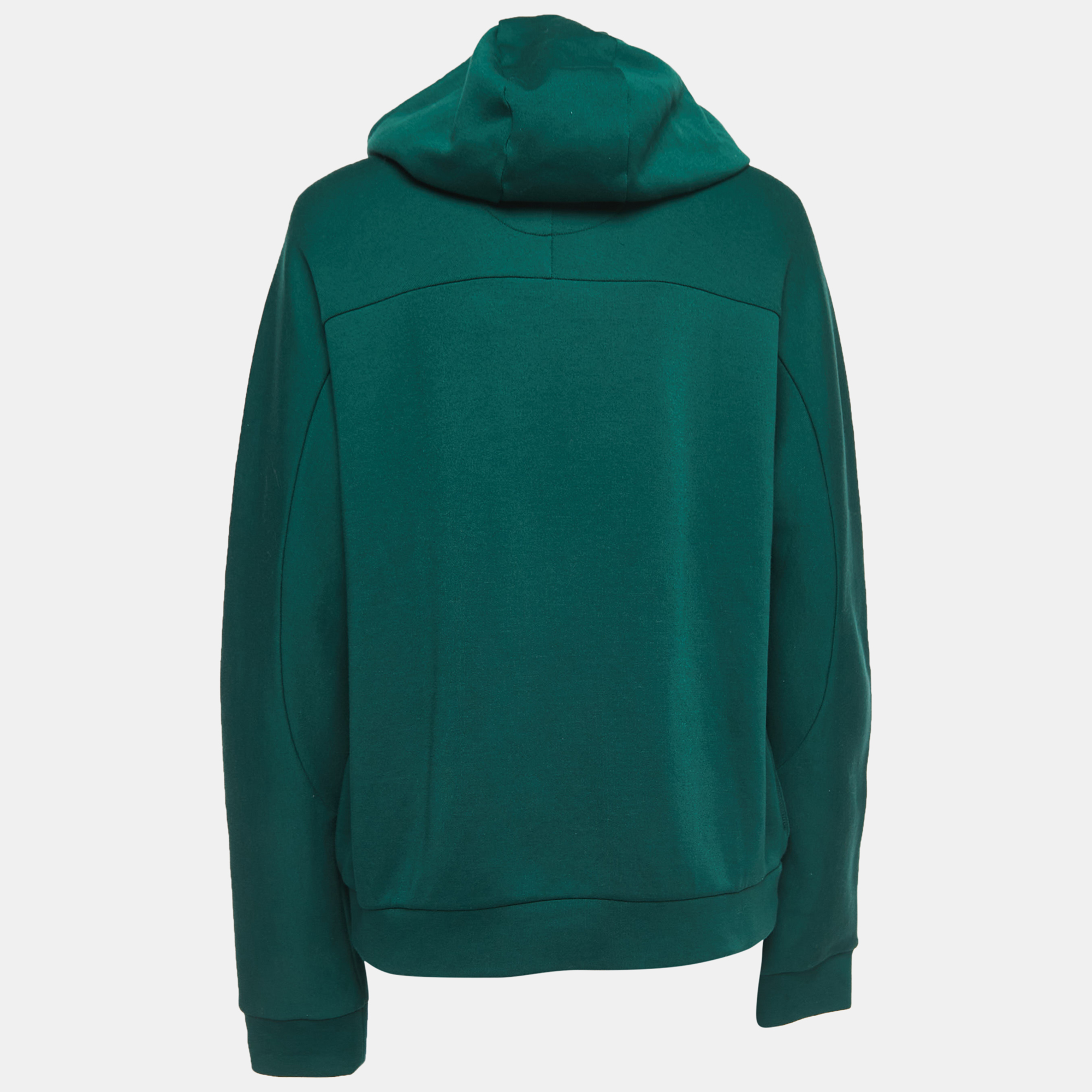 

Fendi Dark Green Logo Print Cotton Blend Knit Hooded Sweatshirt