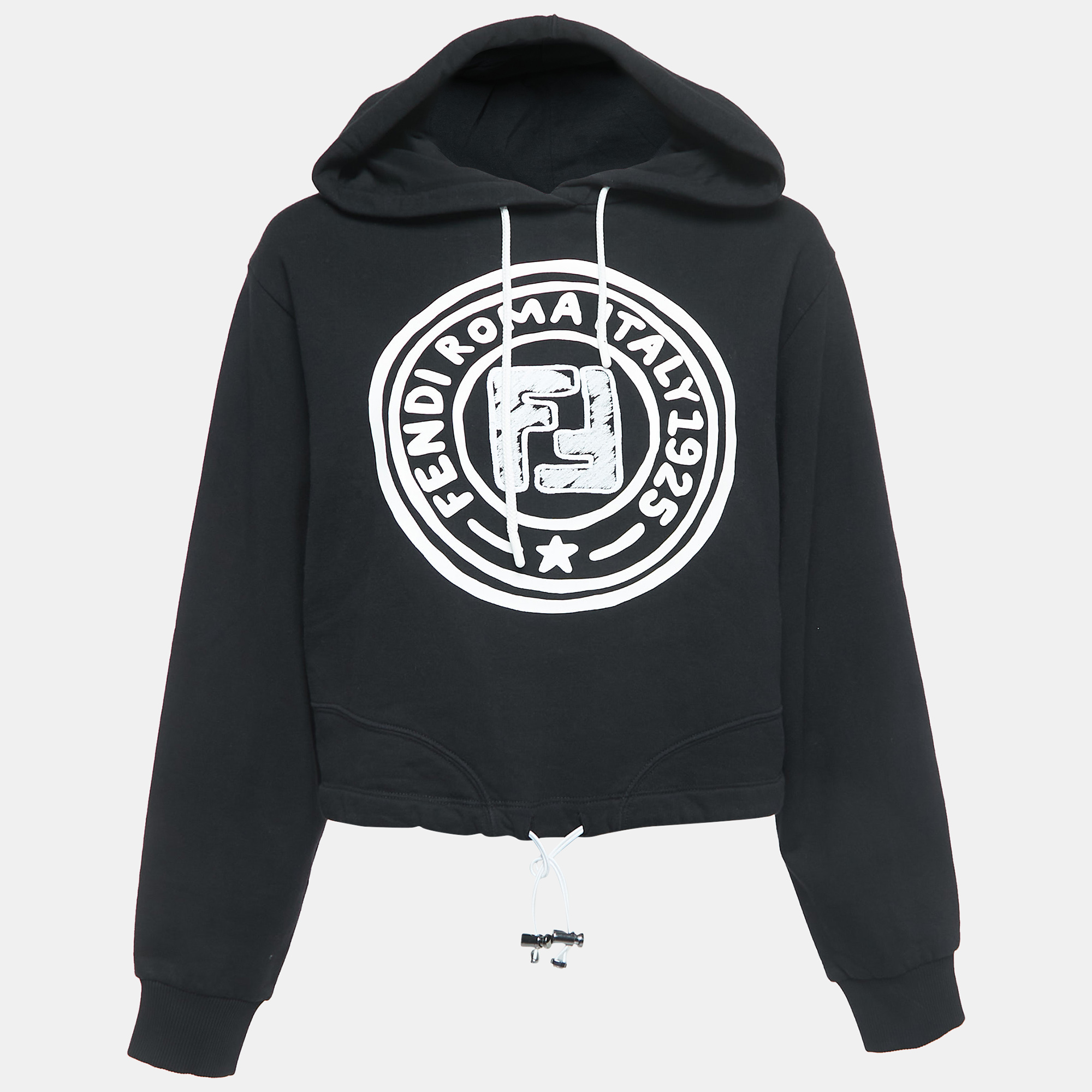 Pre-owned Fendi Black Logo Print Cotton Hoodie Xs