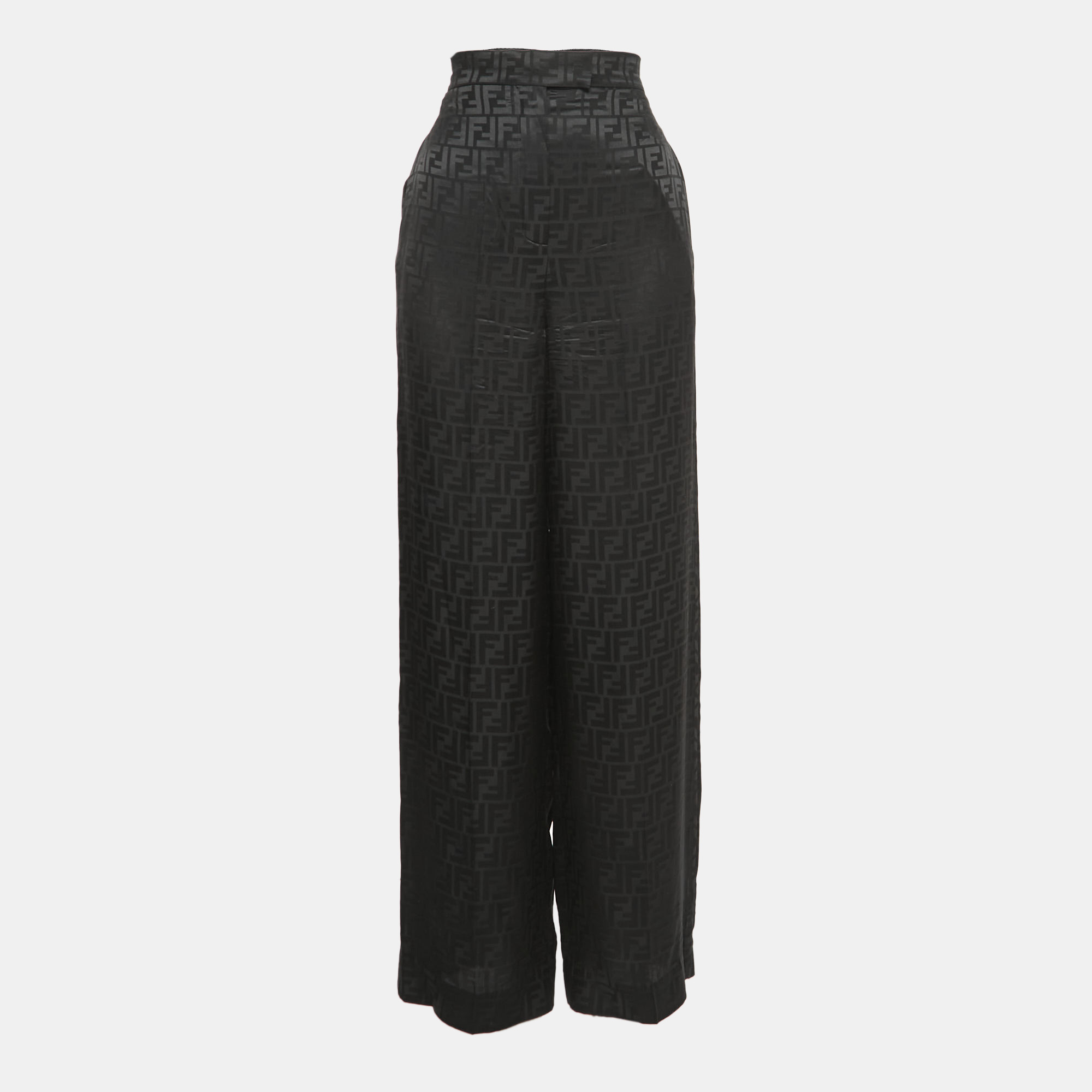 مملوكة مسبقًا Fendi Black FF Monogram Silk Trousers XS