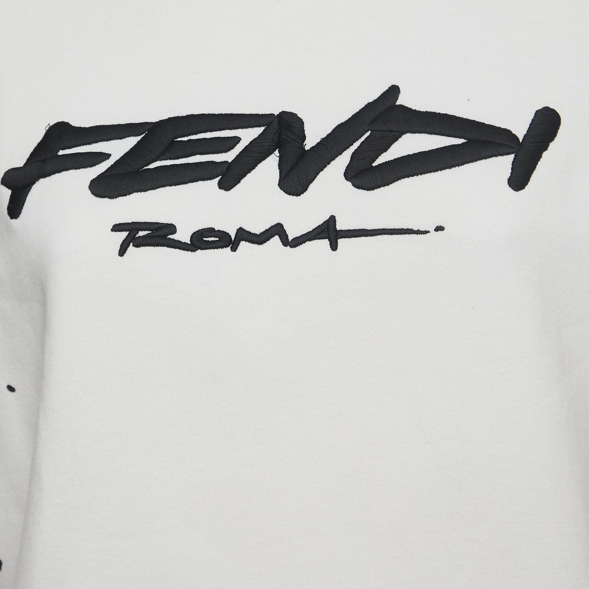 Fendi White Logo Embroidered Cotton Crew Neck Sweatshirt S 