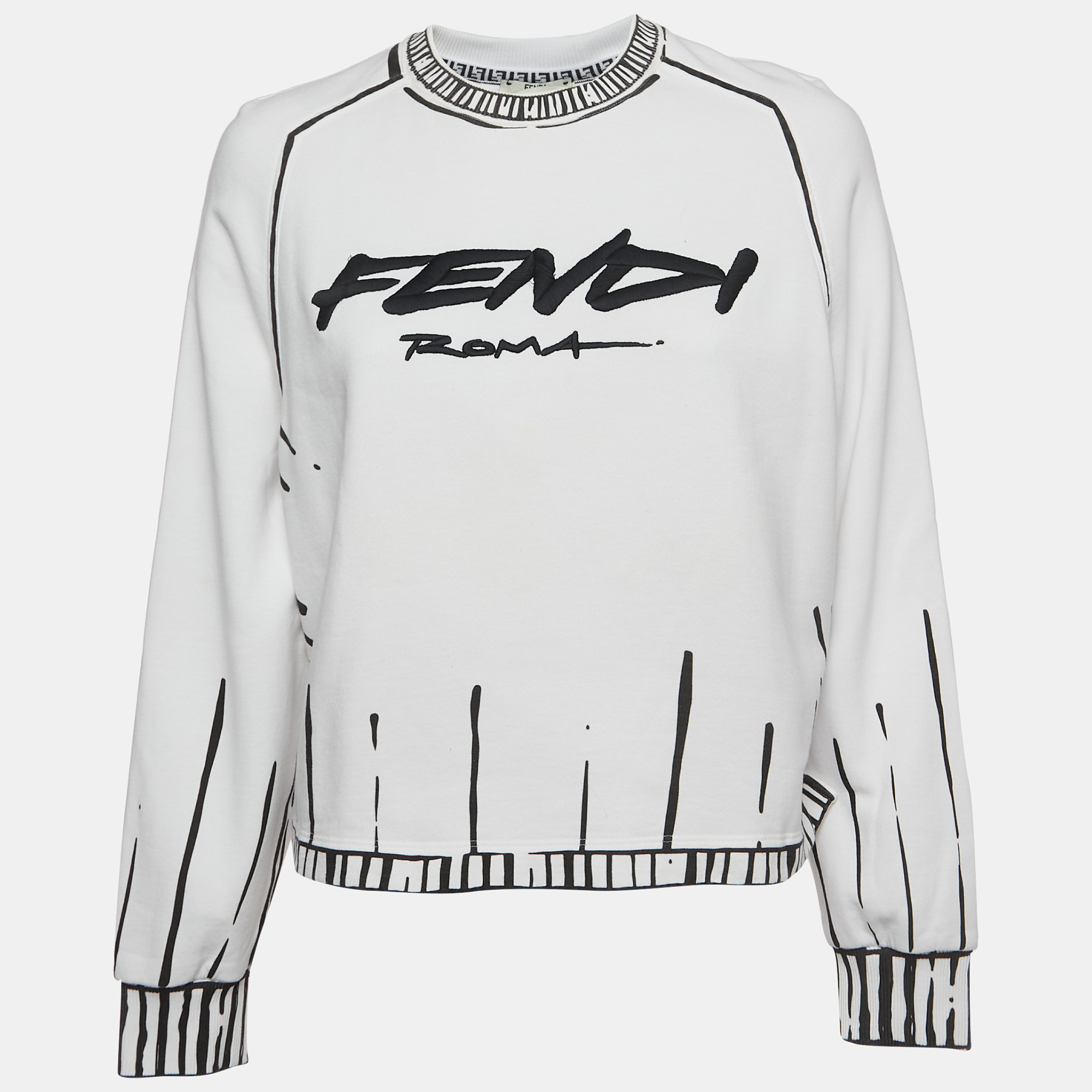 

Fendi White Logo Embroidered Cotton Crew Neck Sweatshirt S