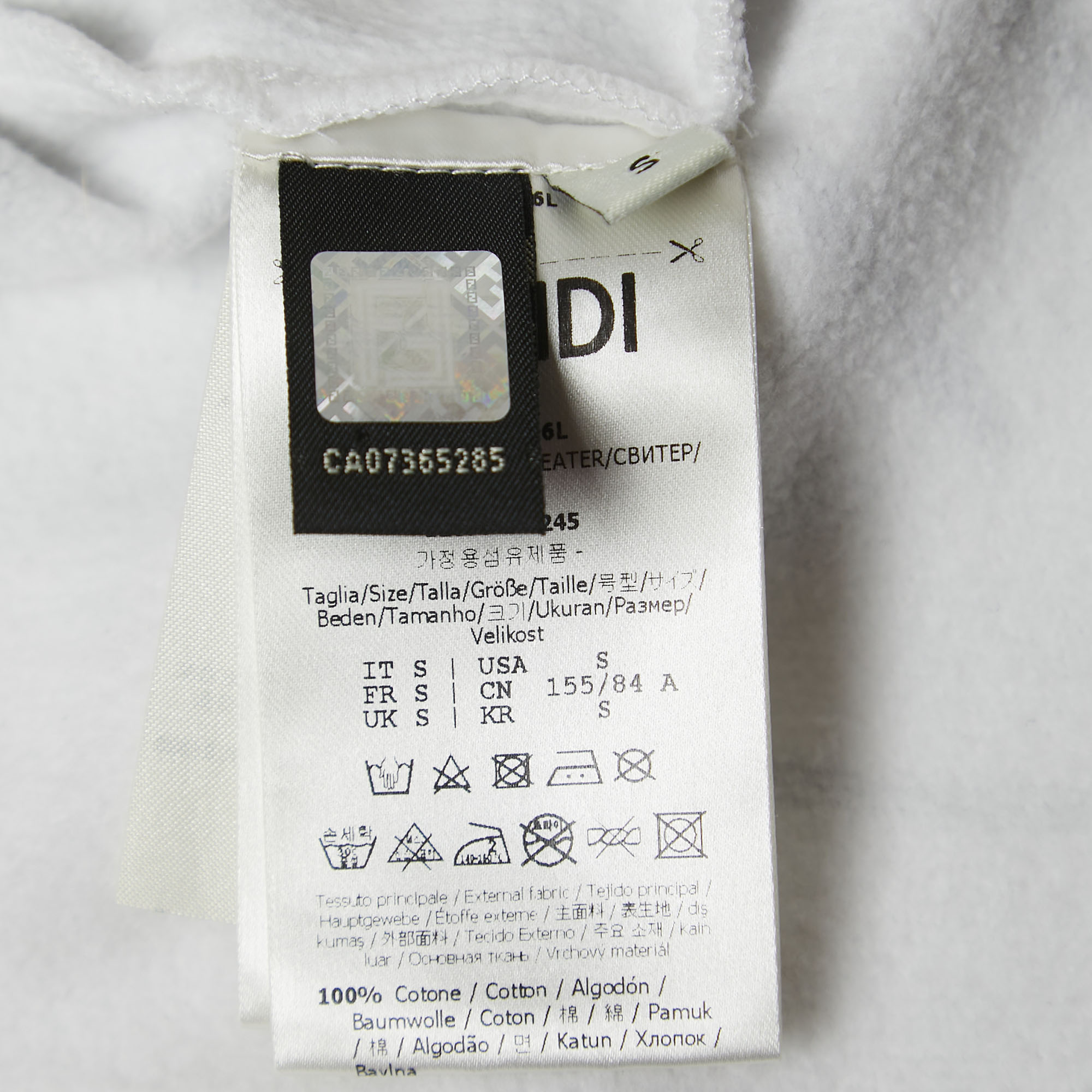 Fendi White Logo Embroidered Cotton Crew Neck Sweatshirt S 