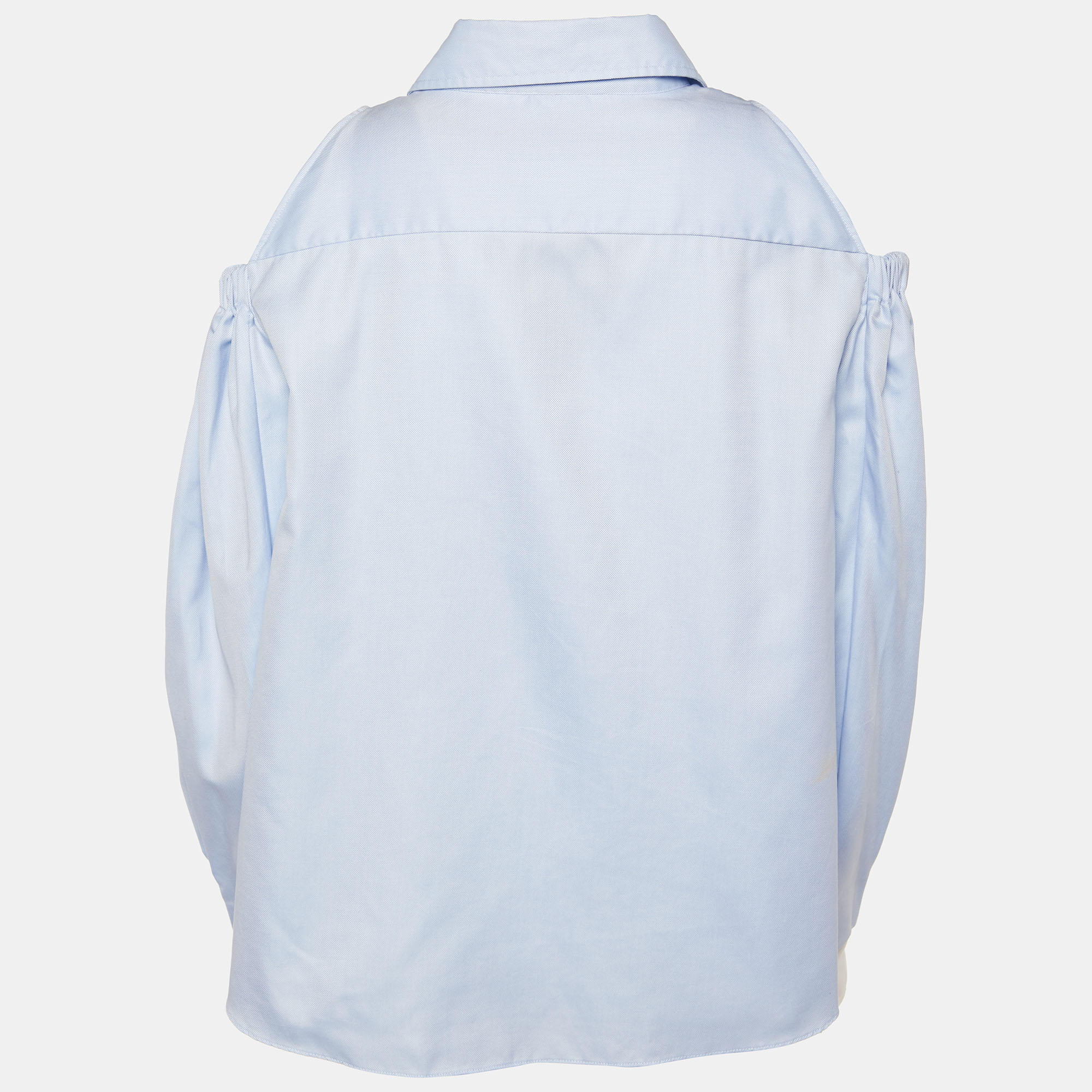 

Fendi Blue Cotton Contrast Detail Cut Shoulder Shirt